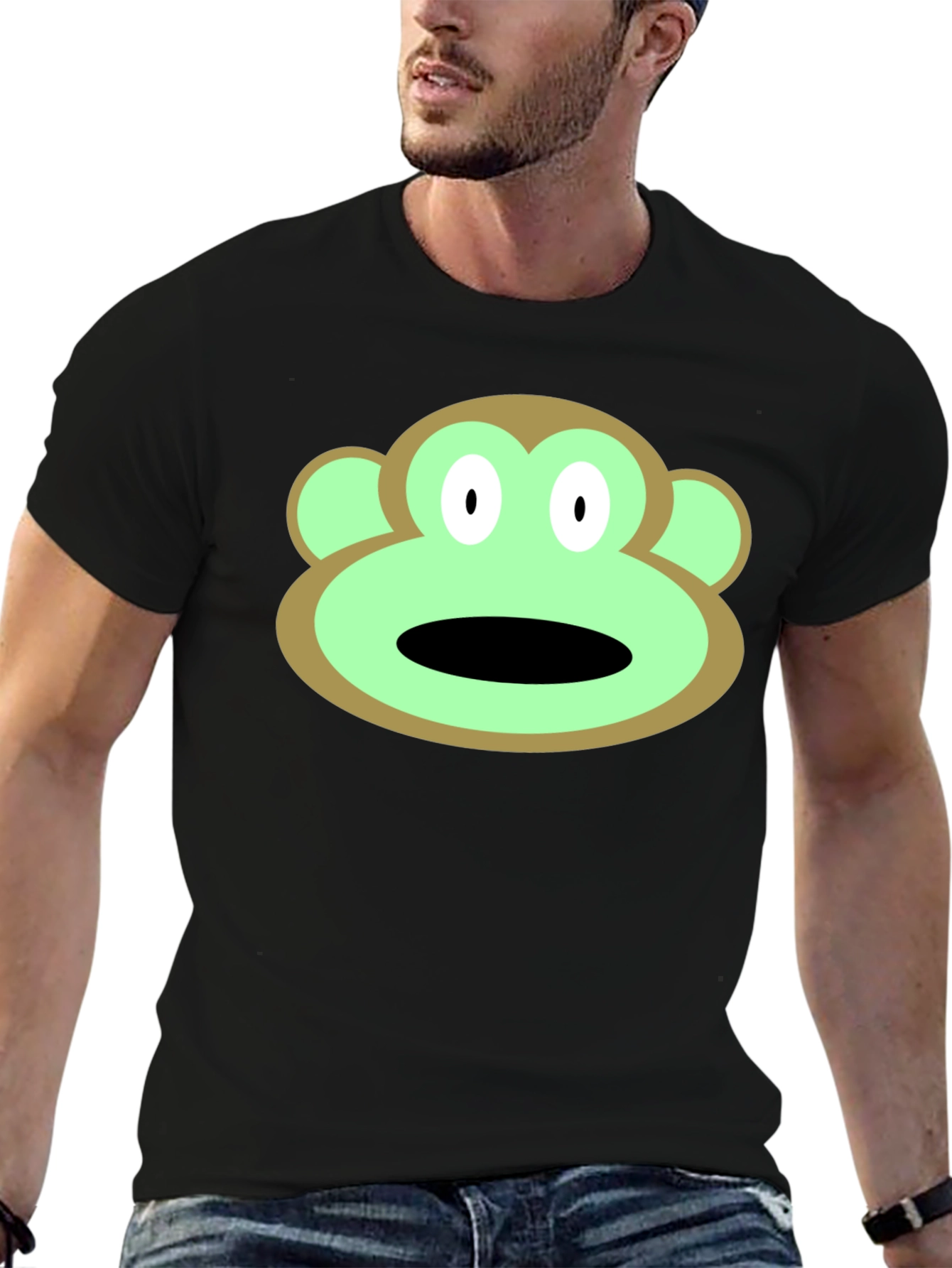 Cartoon Monkey Face Graphic Tee - Black T-Shirt