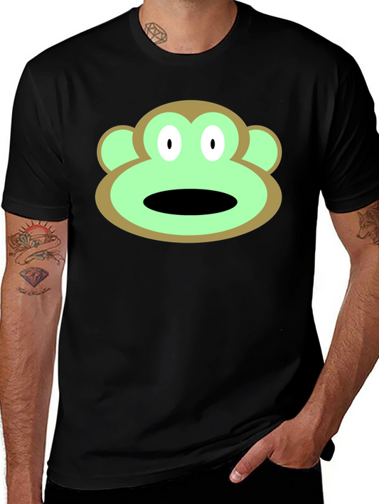 Cartoon Monkey Face Graphic Tee - Black T-Shirt