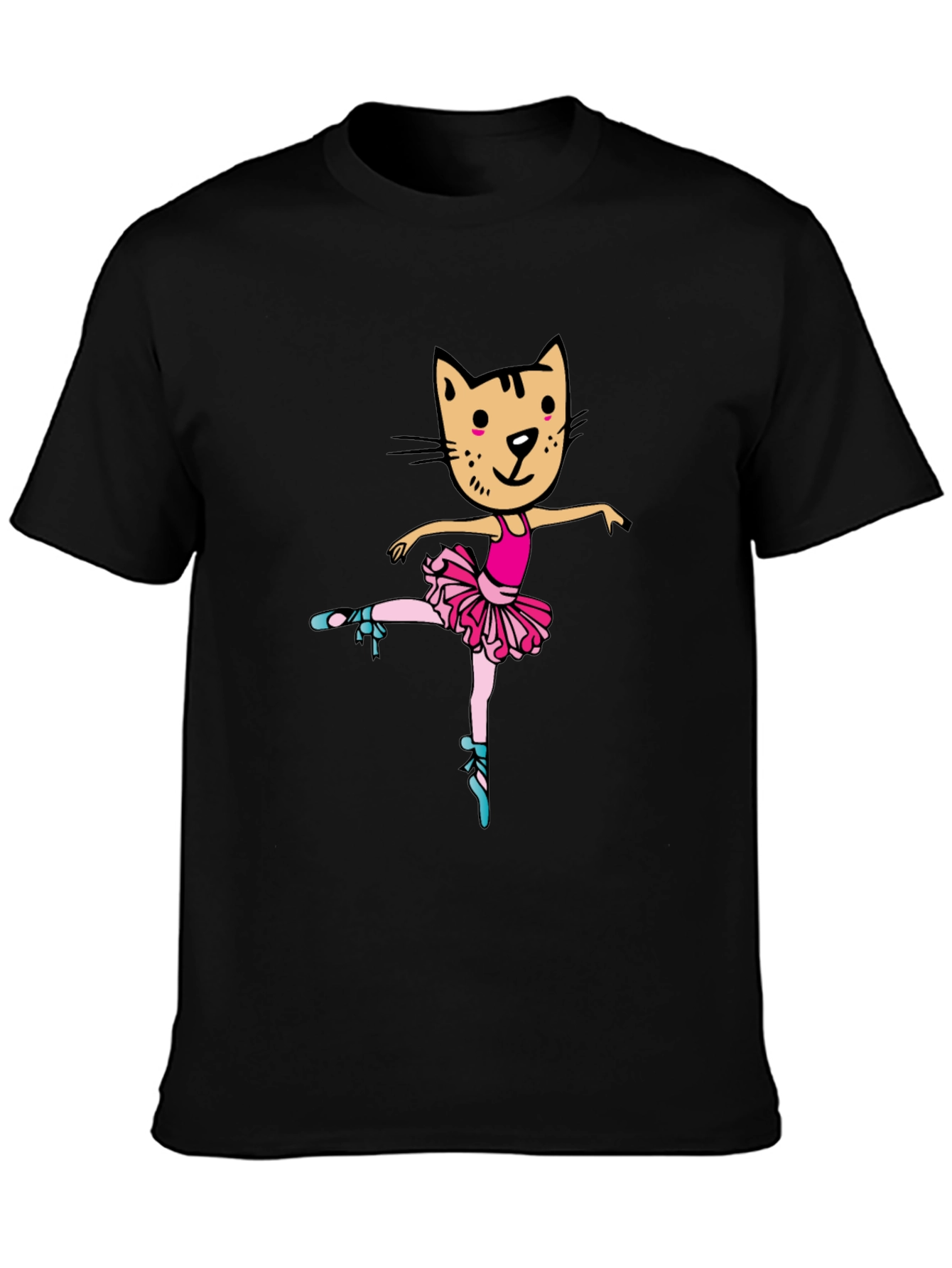 Cat Ballerina Graphic Tee - Black Unisex T-Shirt