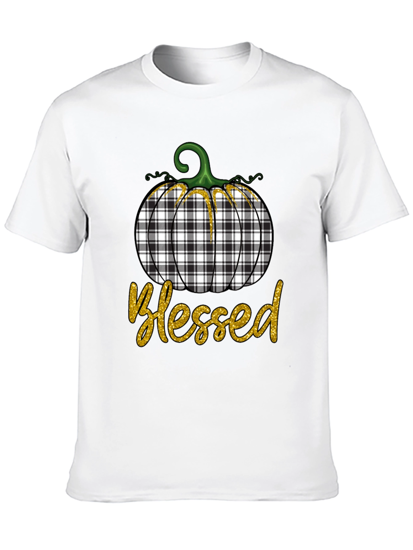 Blessed Plaid Pumpkin Graphic Tee - Fall Apparel