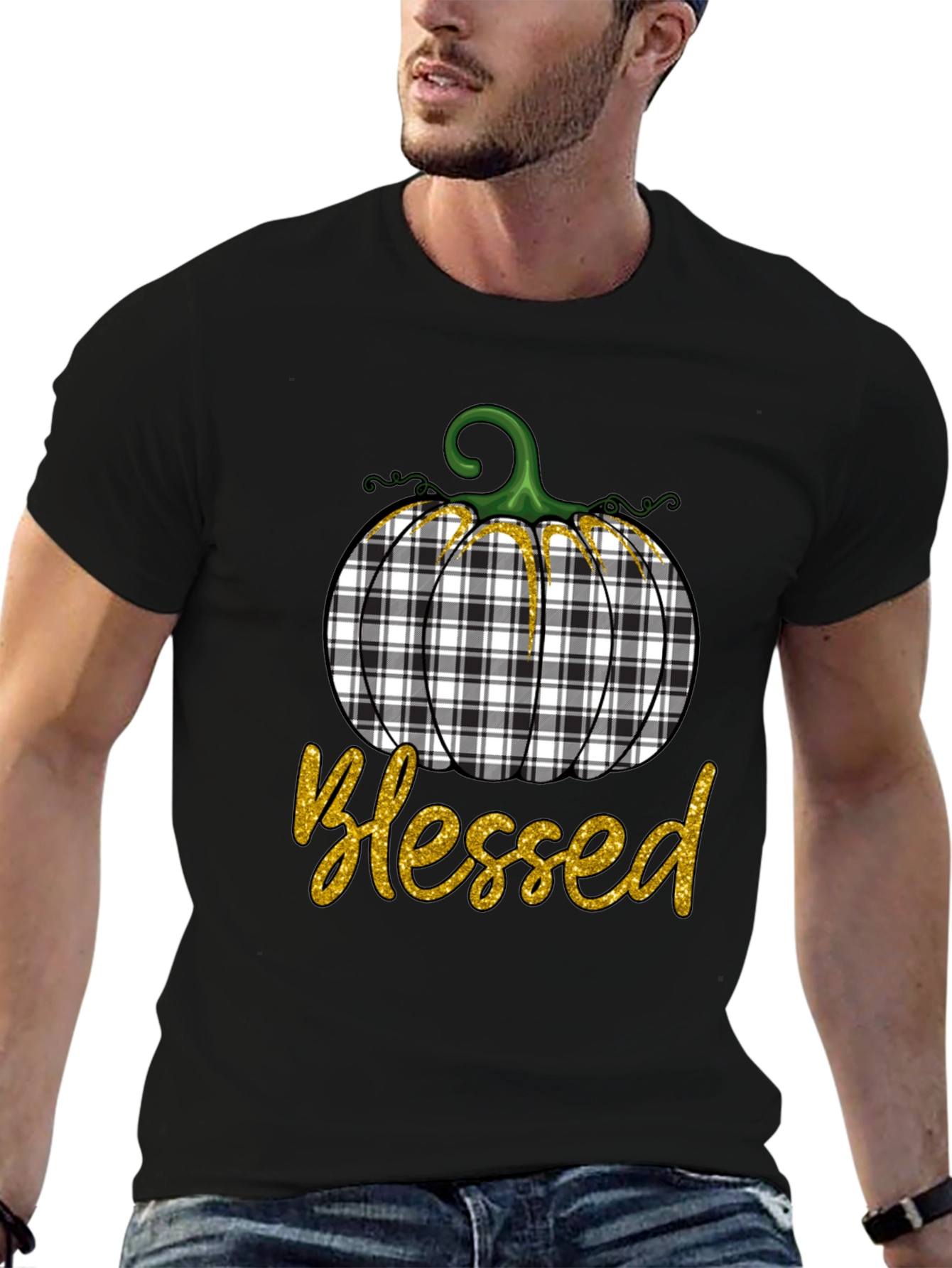 Blessed Plaid Pumpkin Graphic Tee - Fall Apparel