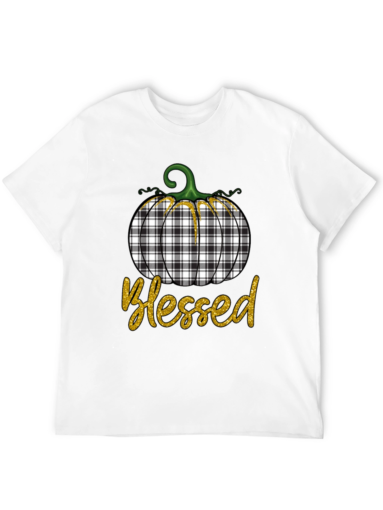 Blessed Plaid Pumpkin Graphic Tee - Fall Apparel