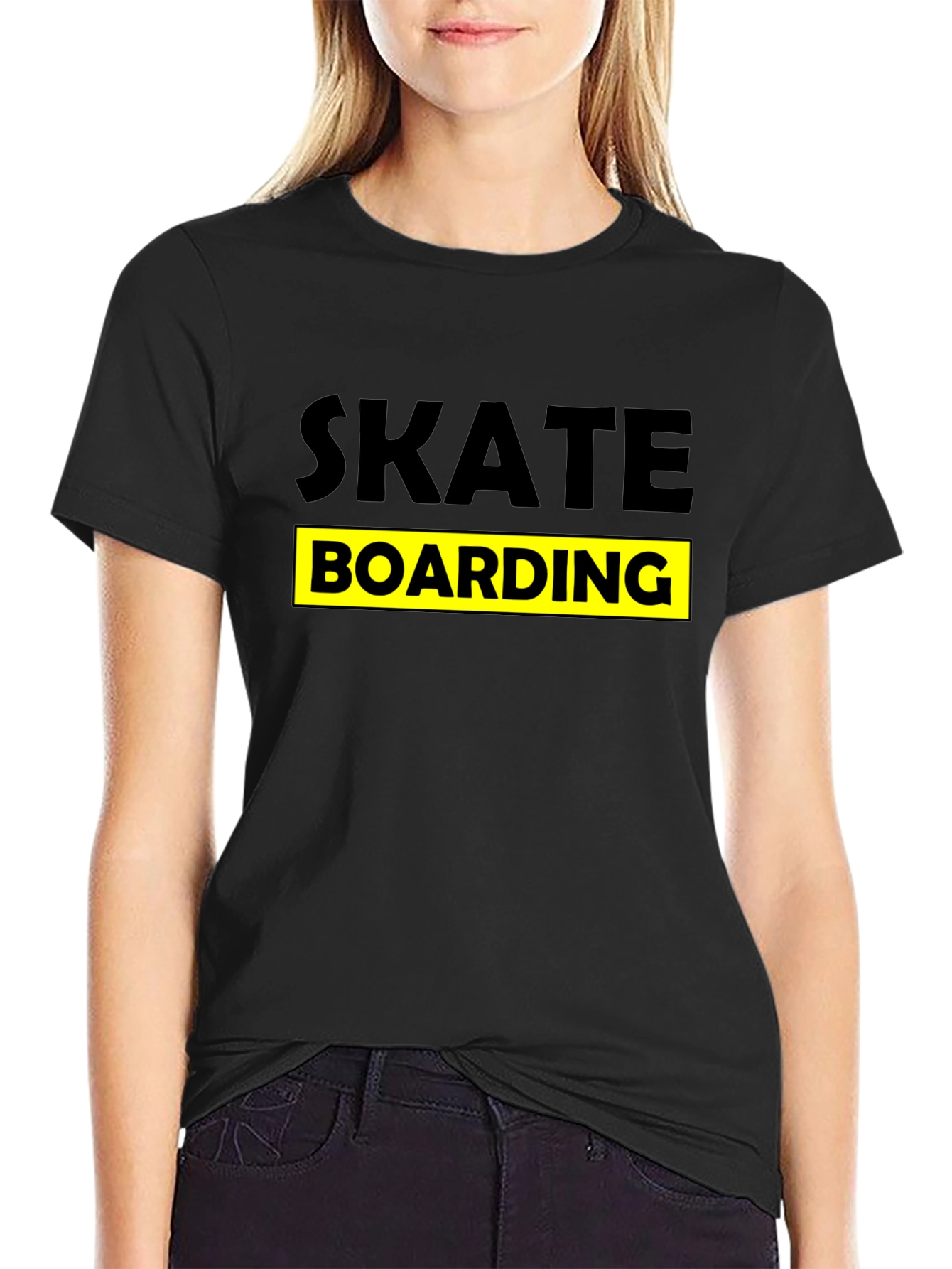 Skateboarding Graphic Tee - Black Cotton T-Shirt