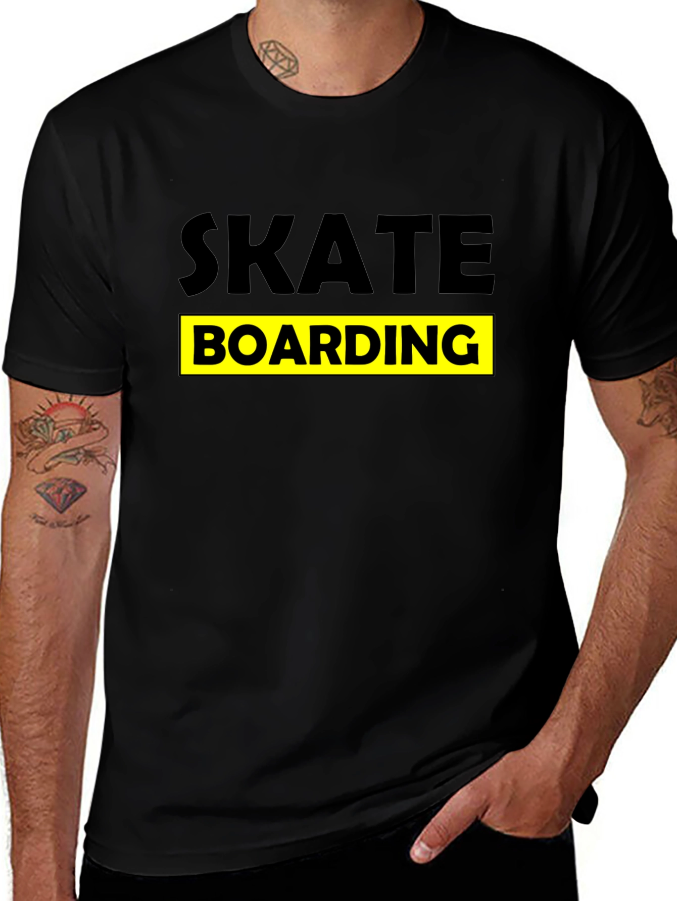 Skateboarding Graphic Tee - Black Cotton T-Shirt
