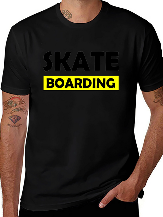 Skateboarding Graphic Tee - Black Cotton T-Shirt