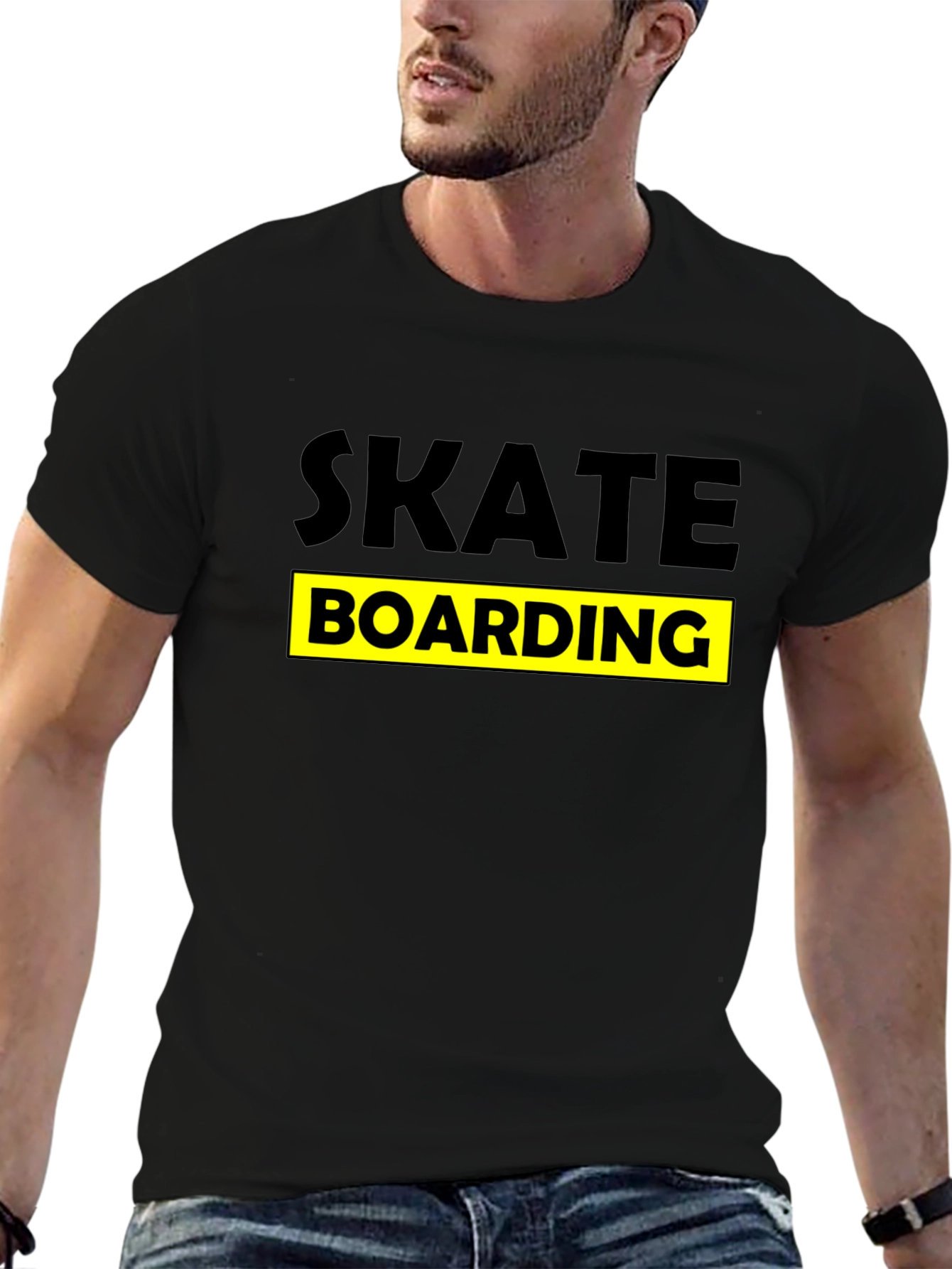 Skateboarding Graphic Tee - Black Cotton T-Shirt