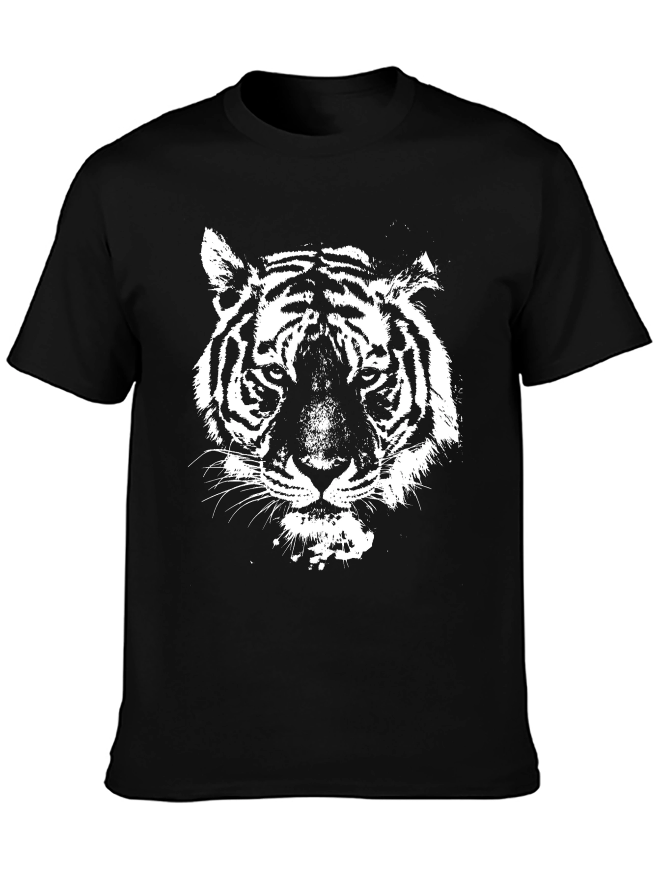 Black T-Shirt with White Tiger Graphic