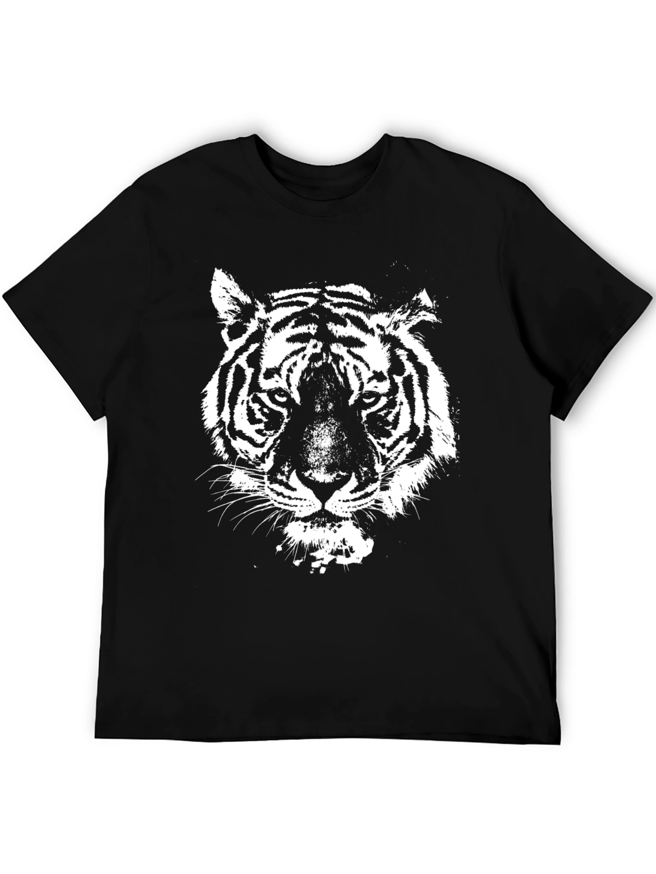 Black T-Shirt with White Tiger Graphic