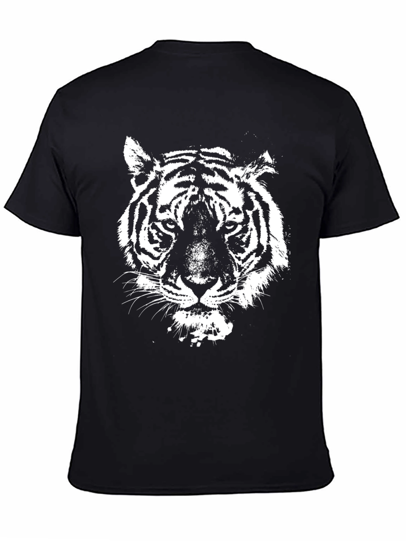 Black T-Shirt with White Tiger Graphic