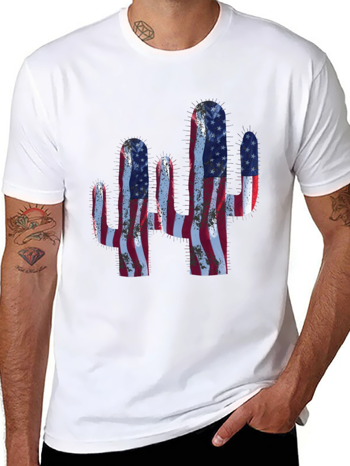 American Flag Cactus Graphic T-Shirt