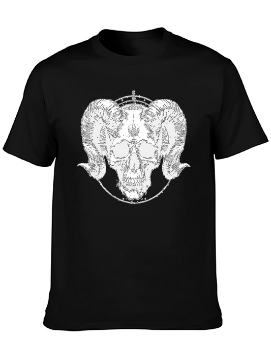 Ram Skull Graphic Tee - Black Cotton T-Shirt