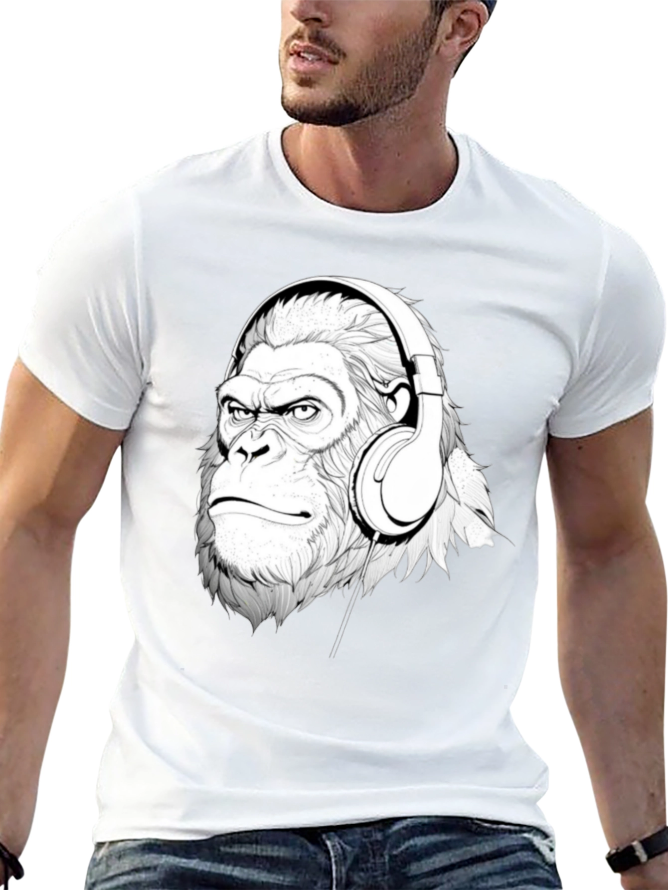 Cool Gorilla Headphones Graphic T-Shirt