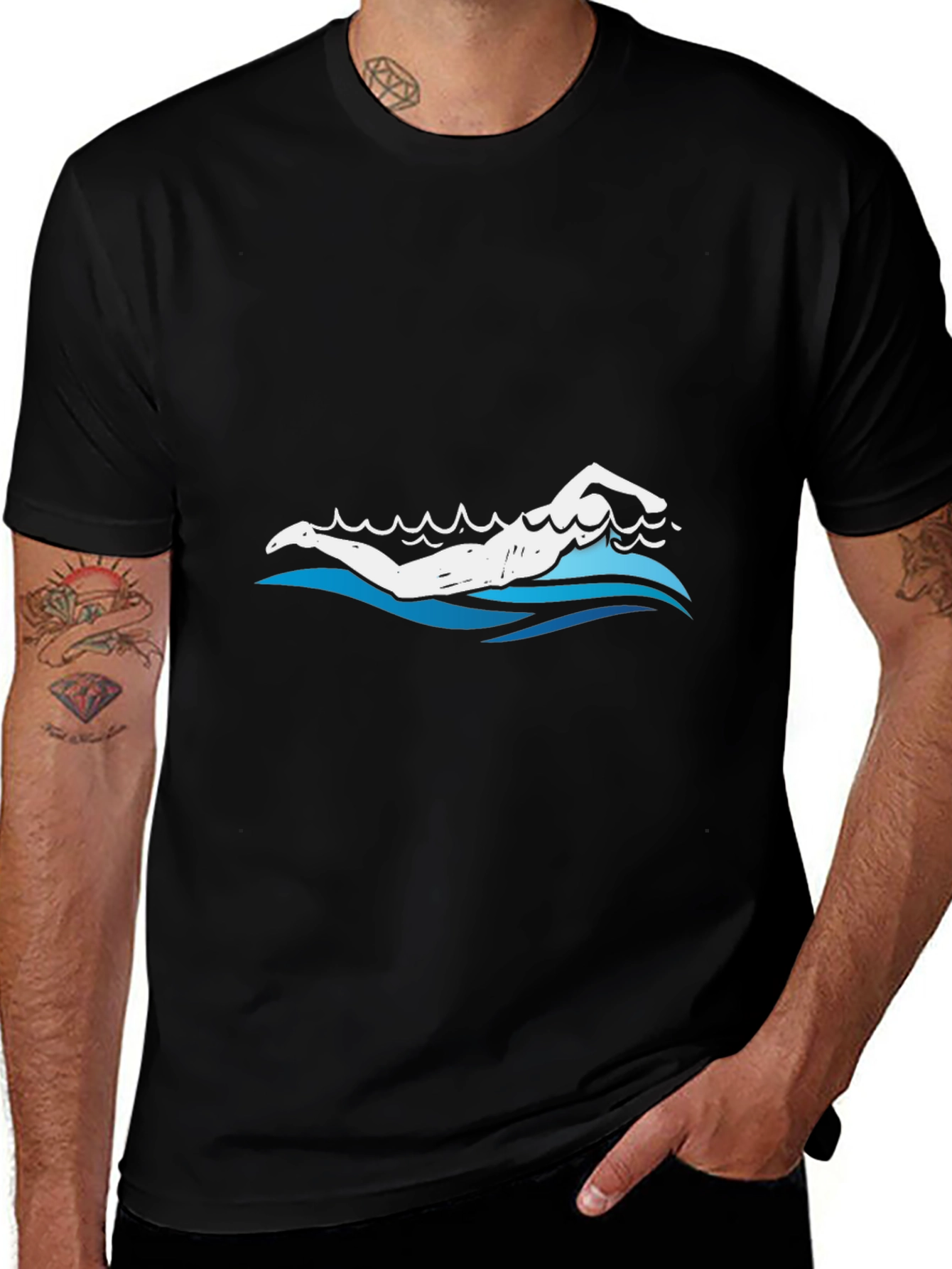 Swimmer Graphic Tee - Black Cotton Blend