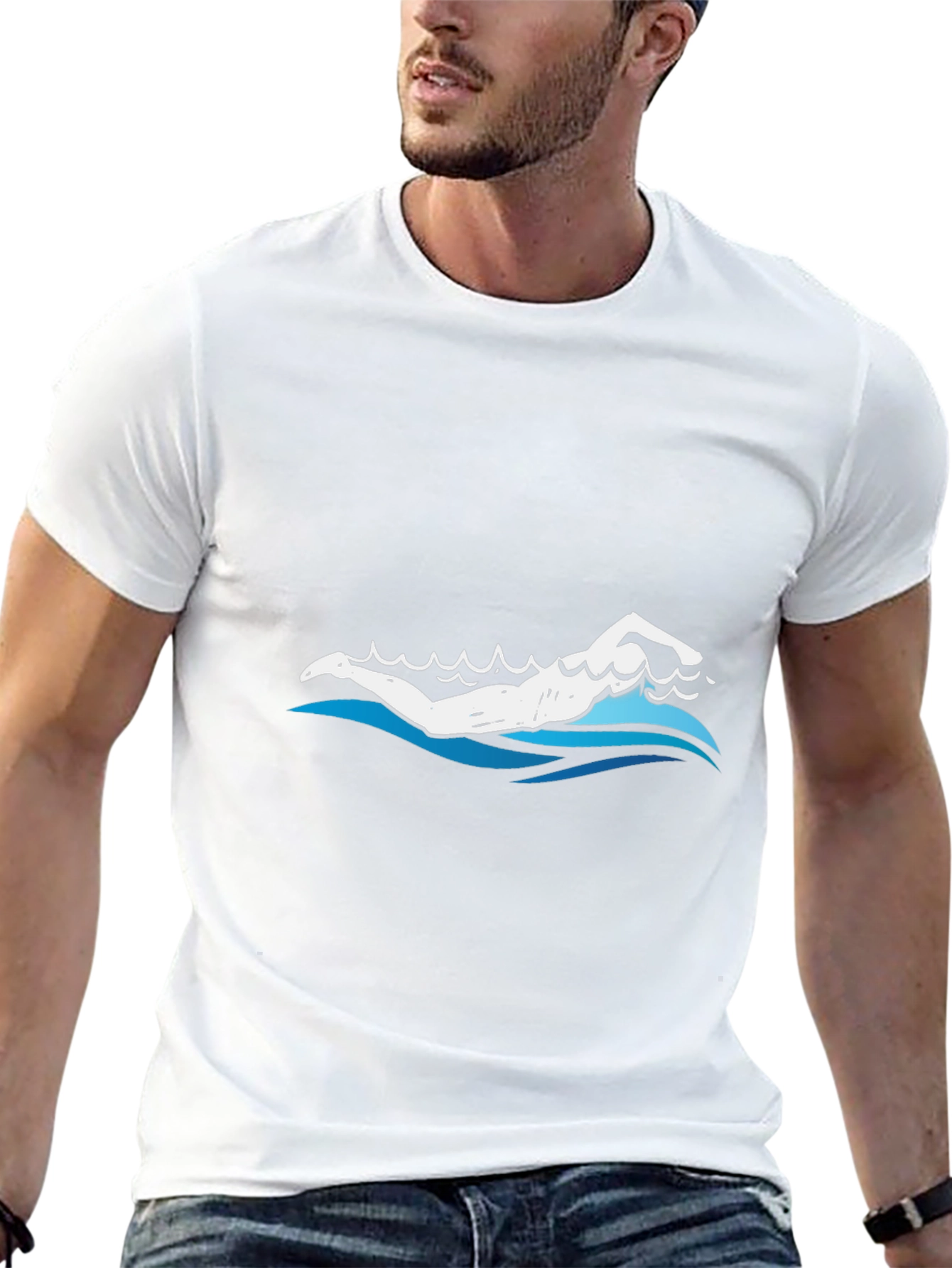 Swimmer Graphic Tee - Black Cotton Blend