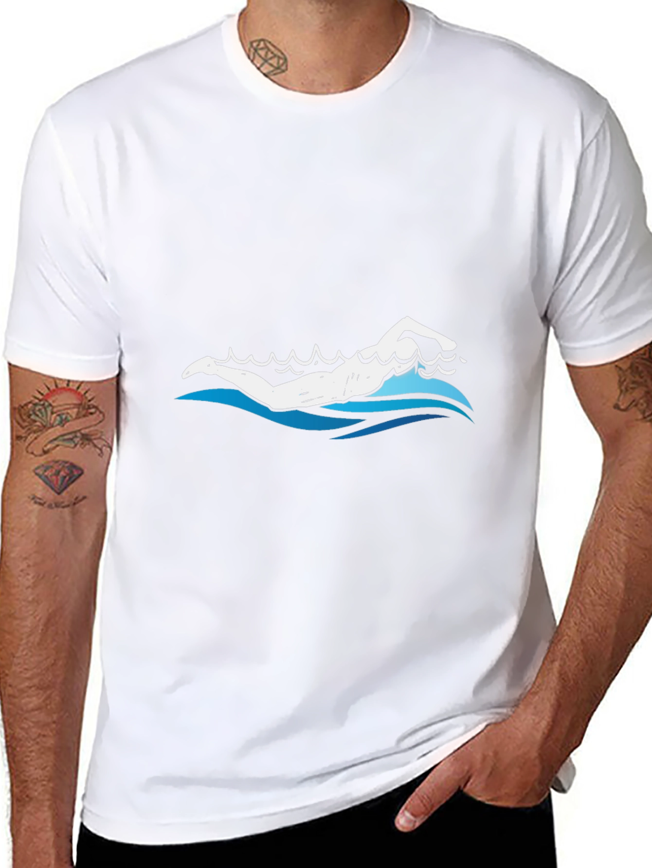 Swimmer Graphic Tee - Black Cotton Blend