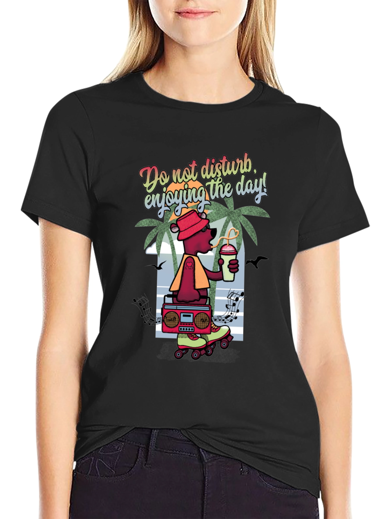 Cool Bear Graphic T-Shirt - Roller Skates and Boombox
