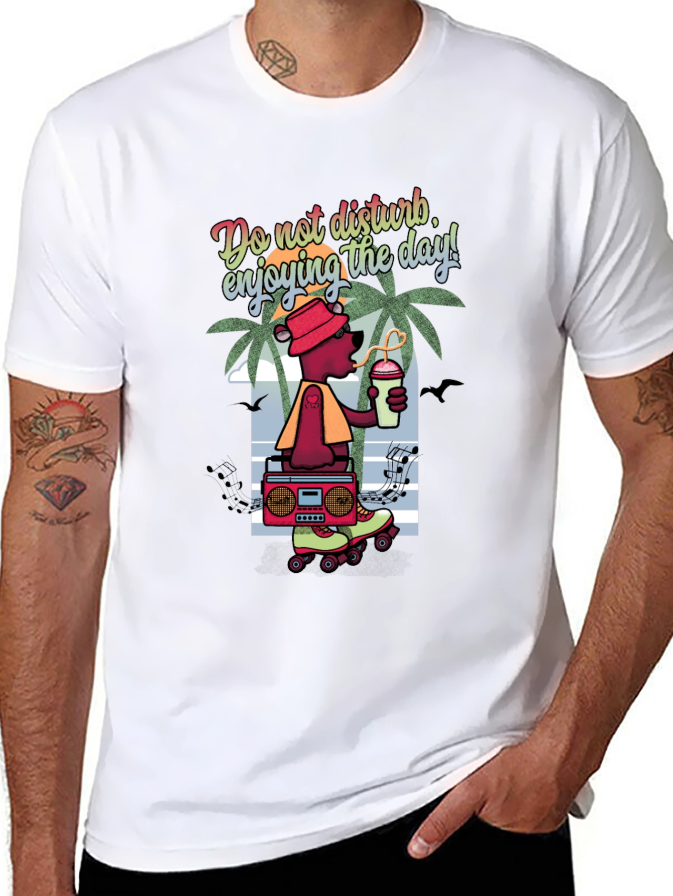 Cool Bear Graphic T-Shirt - Roller Skates and Boombox