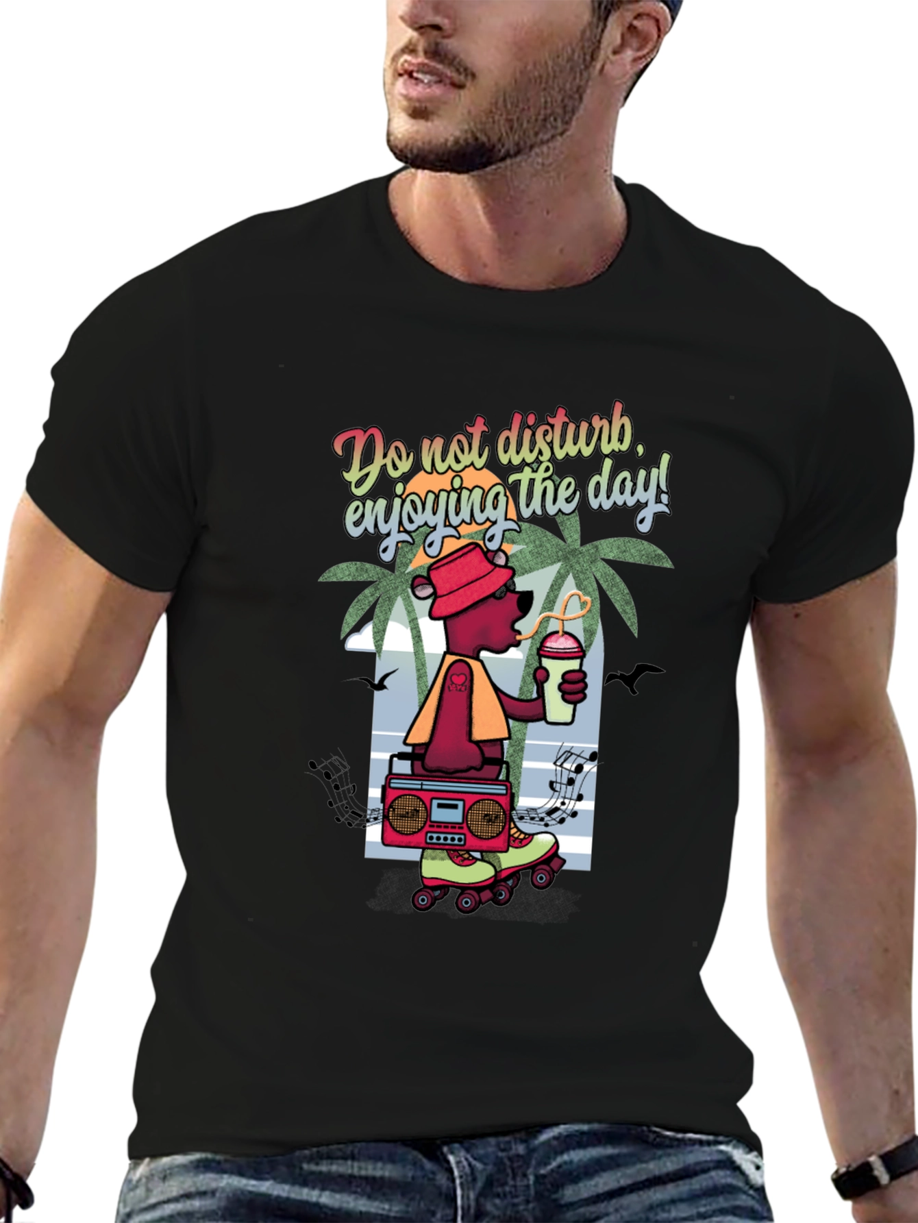 Cool Bear Graphic T-Shirt - Roller Skates and Boombox