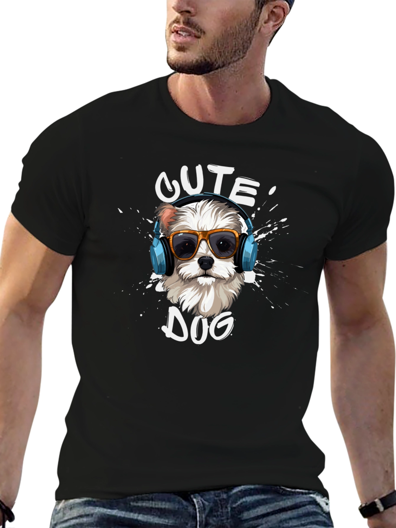 Cute Dog Graphic T-Shirt - Black