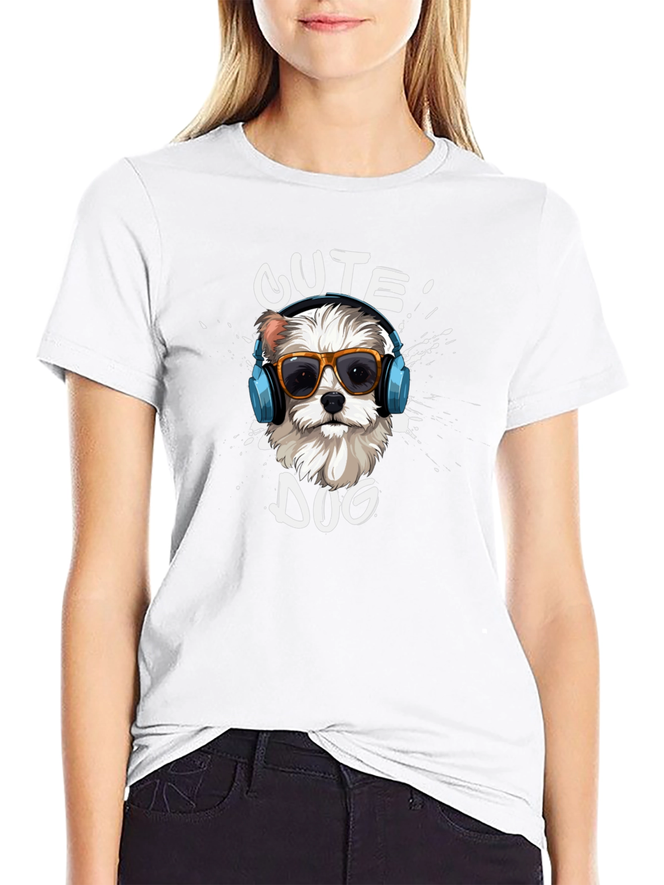 Cute Dog Graphic T-Shirt - Black