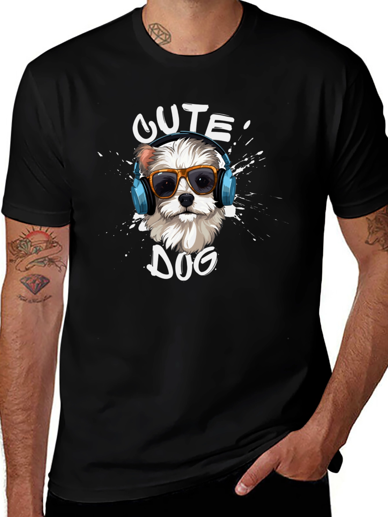 Cute Dog Graphic T-Shirt - Black