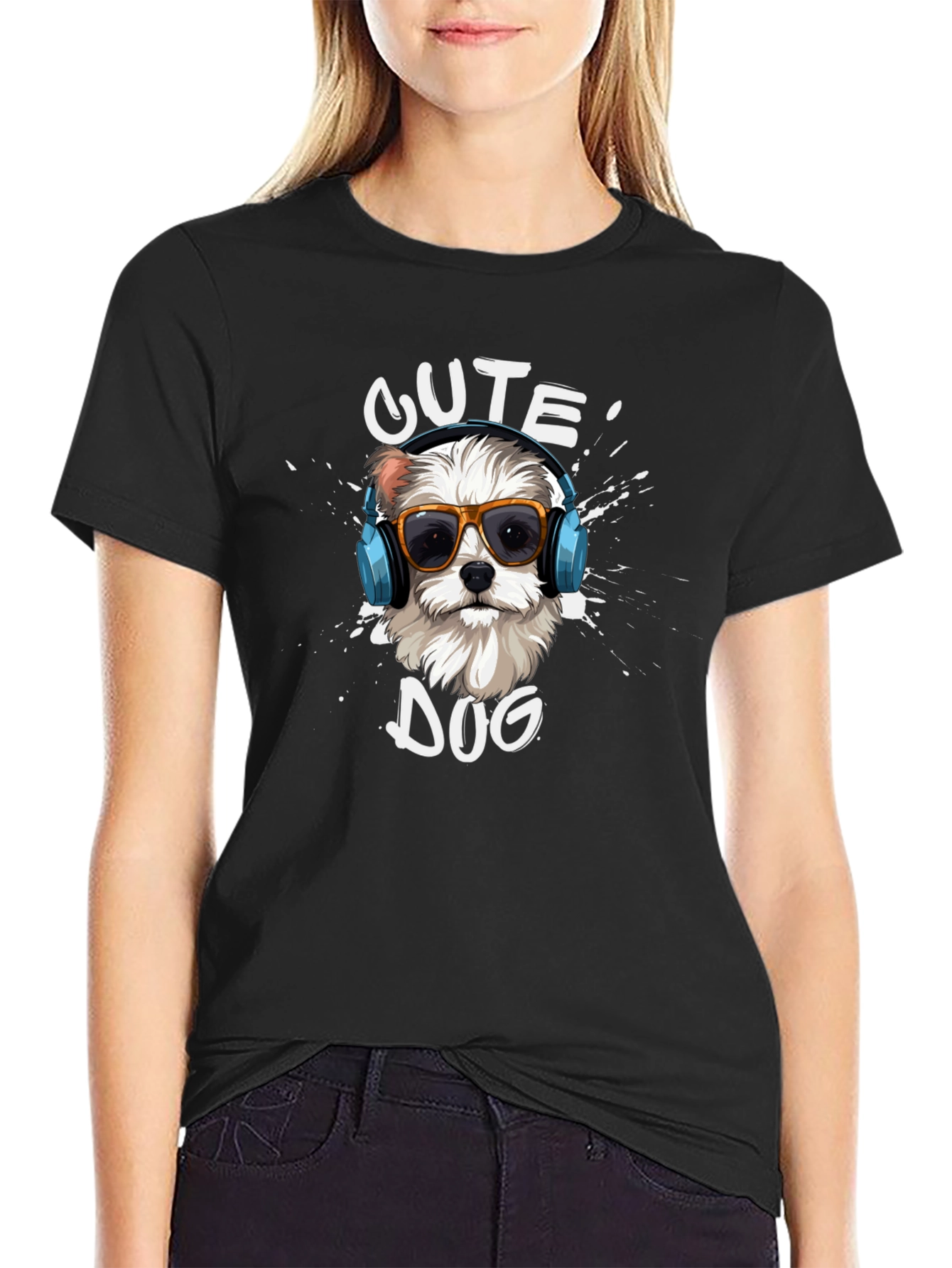 Cute Dog Graphic T-Shirt - Black