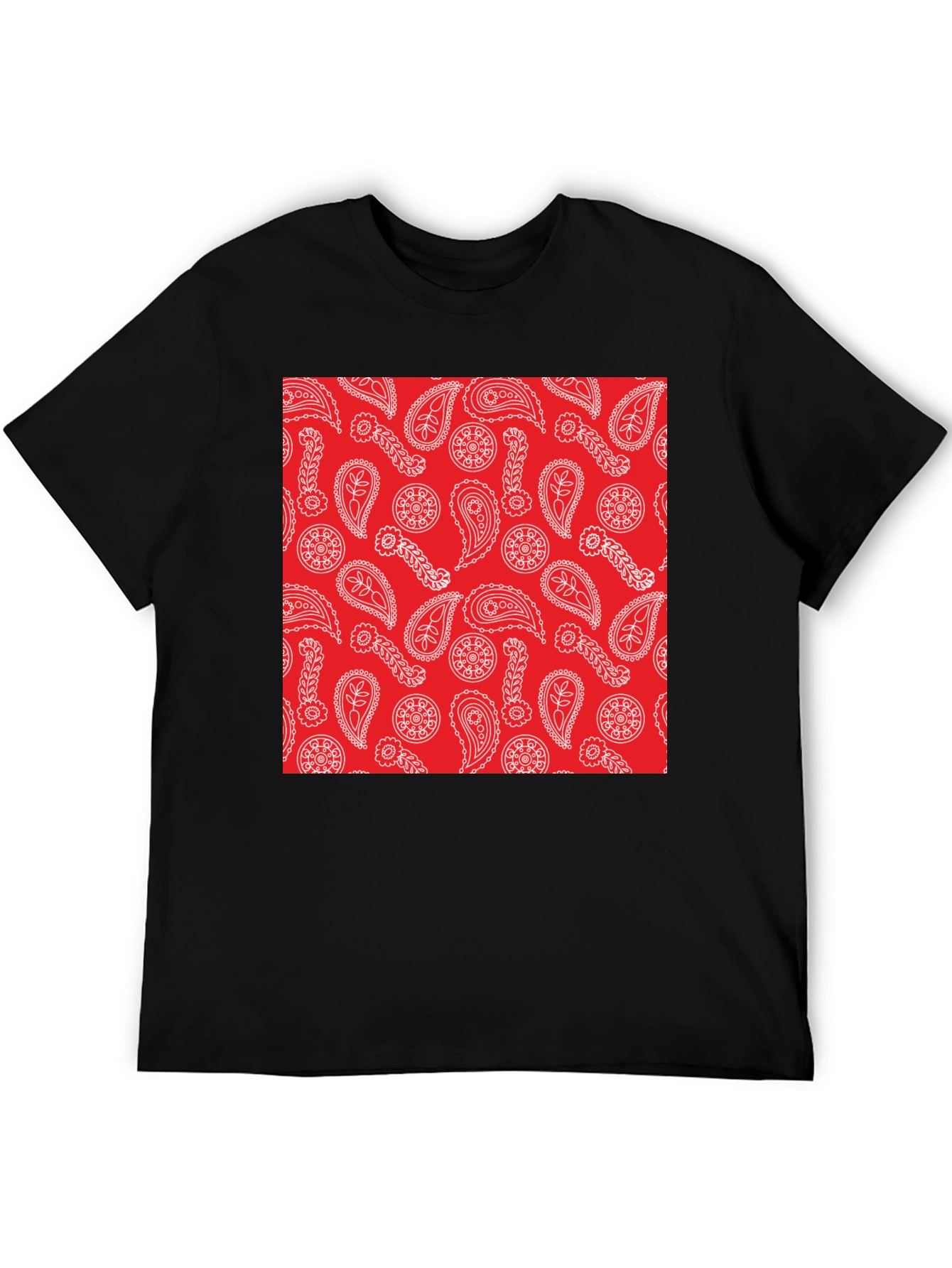 Red Paisley Print Black T-Shirt | Casual Style