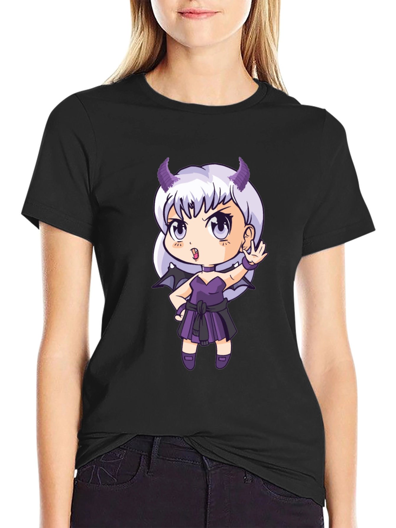 Anime Devil Girl T-Shirt - Black Cotton Tee