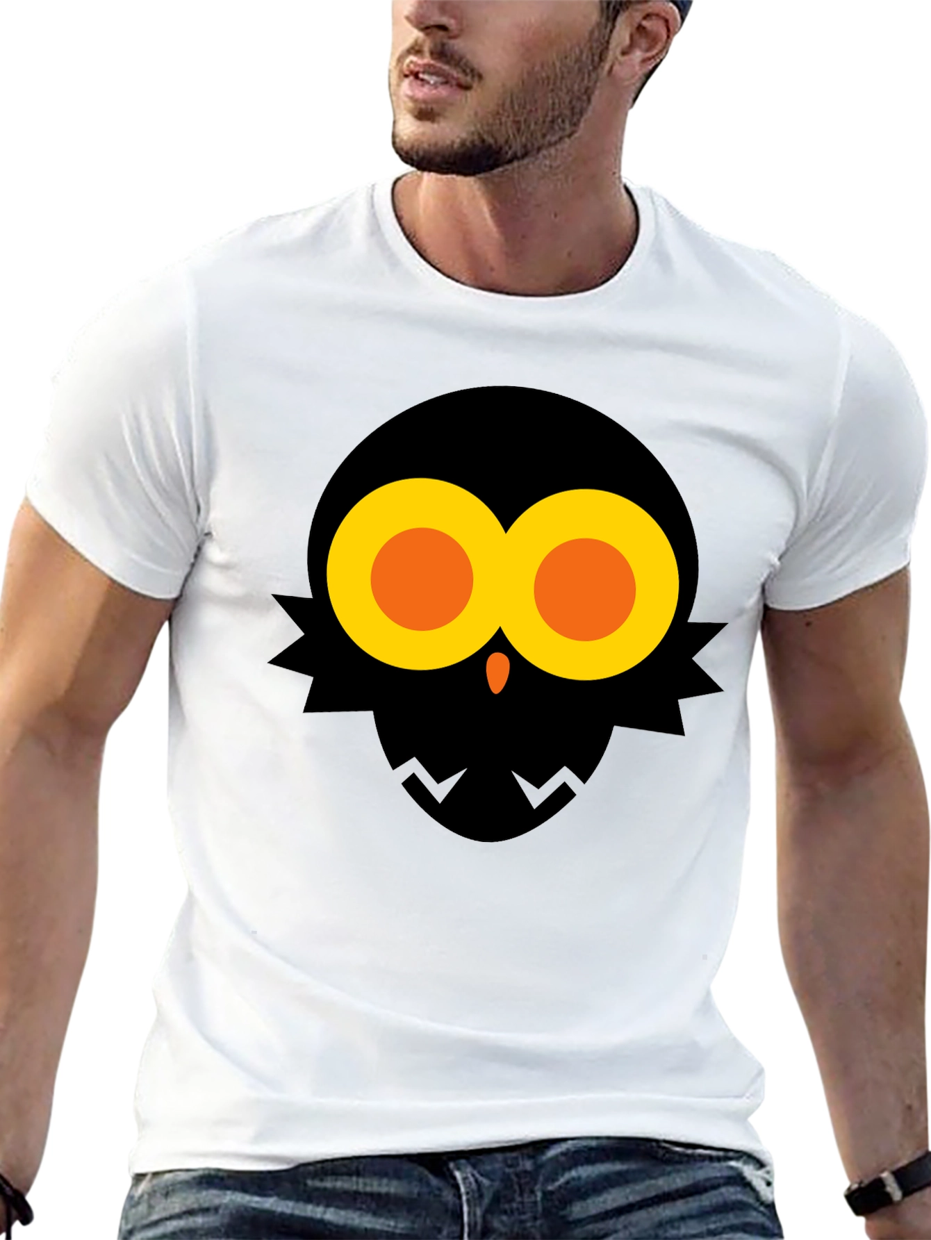 Abstract Owl Graphic Tee - Black Cotton Blend Shirt