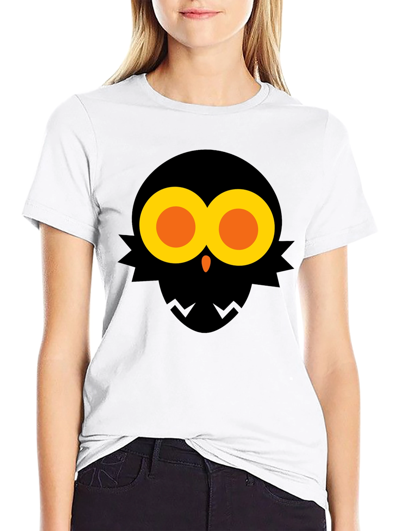 Abstract Owl Graphic Tee - Black Cotton Blend Shirt