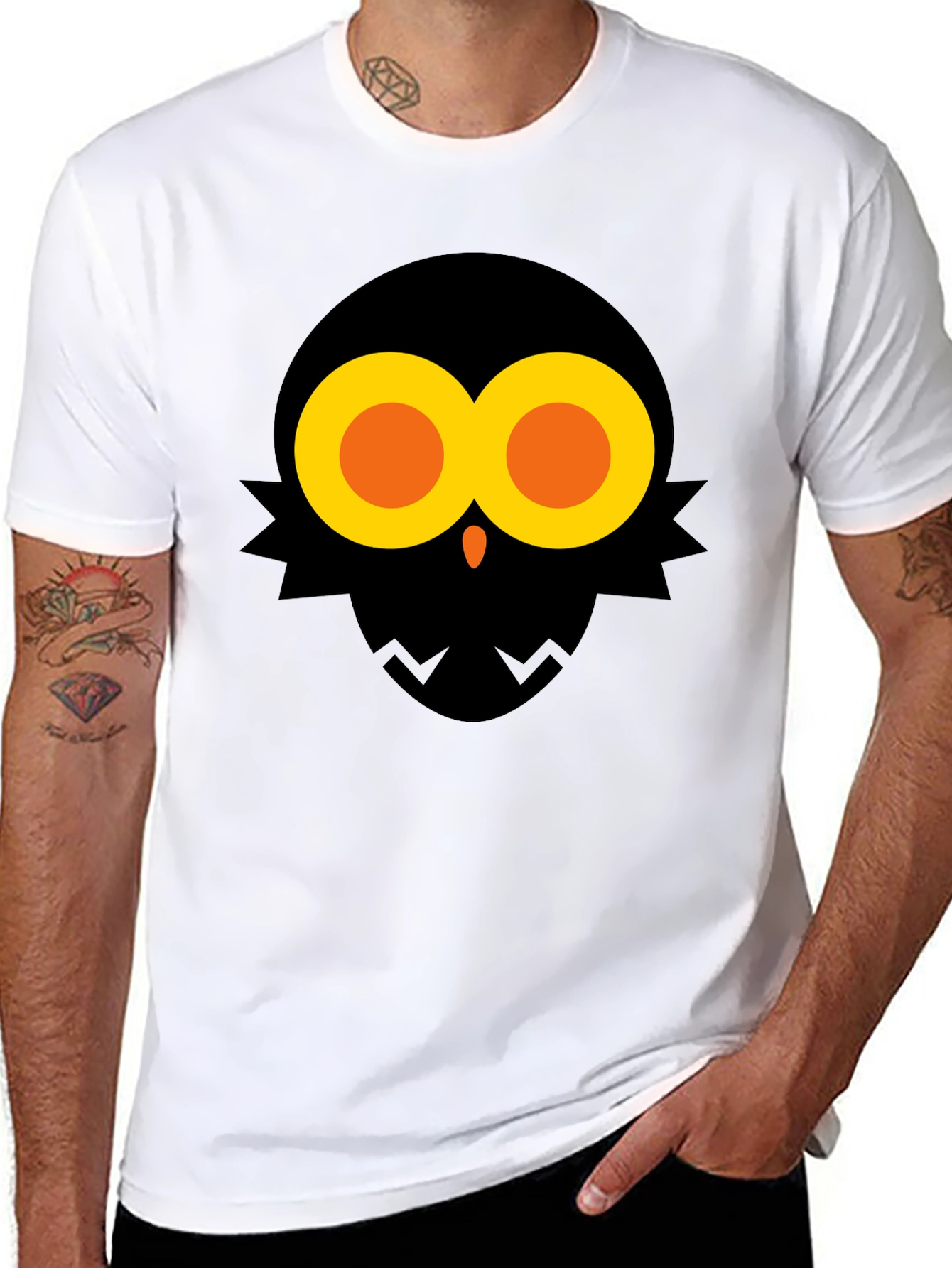 Abstract Owl Graphic Tee - Black Cotton Blend Shirt