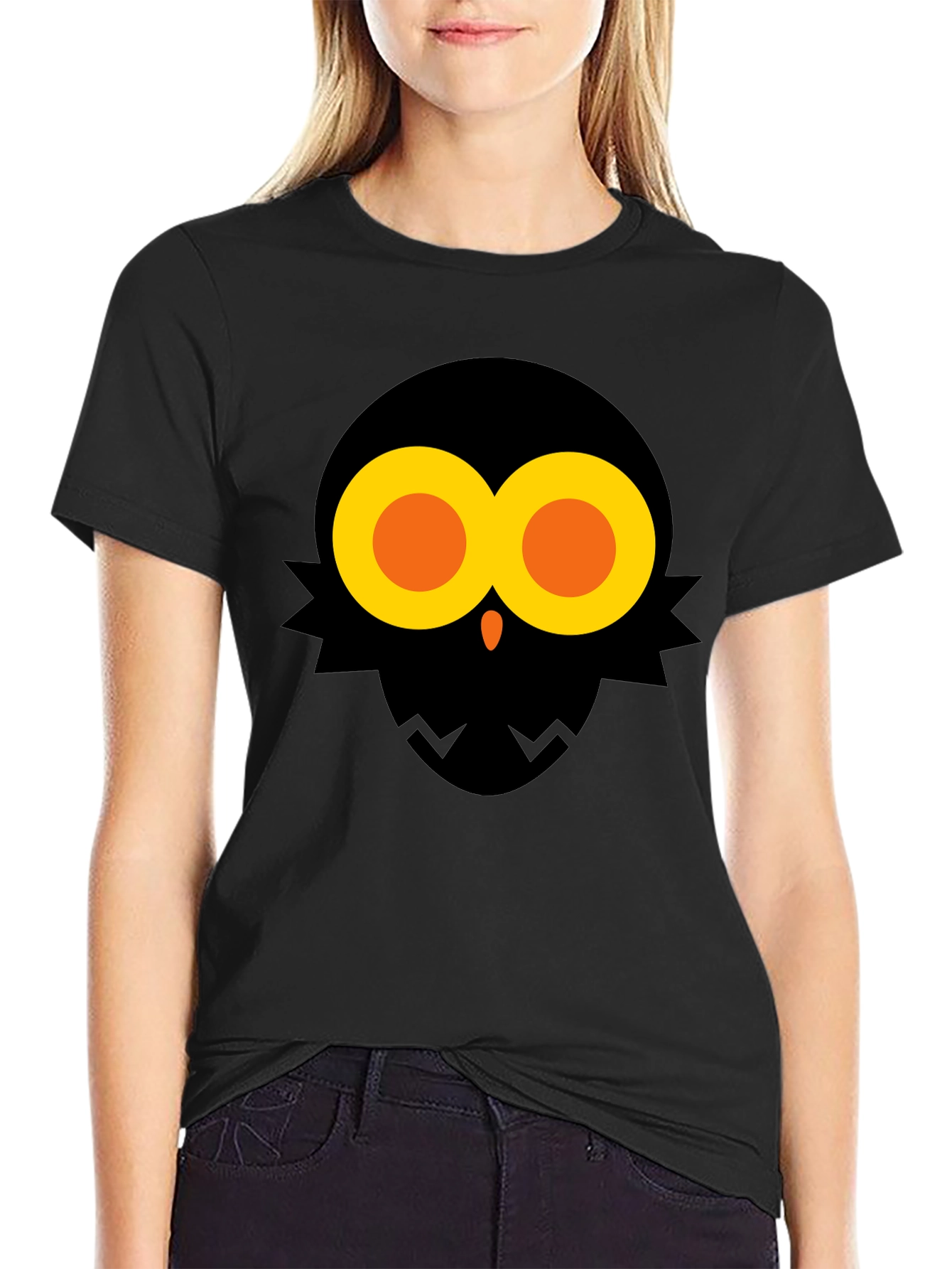 Abstract Owl Graphic Tee - Black Cotton Blend Shirt