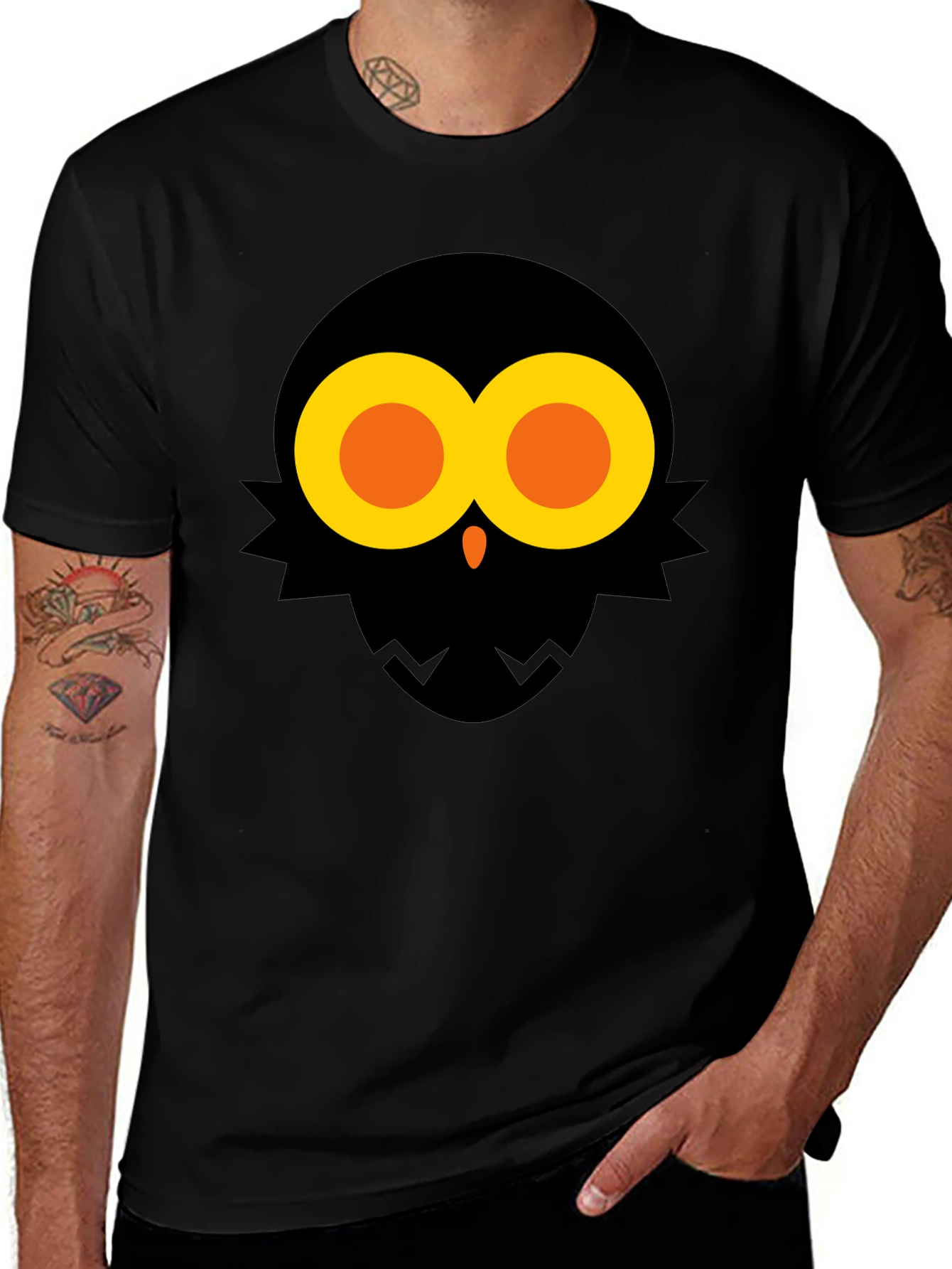 Abstract Owl Graphic Tee - Black Cotton Blend Shirt