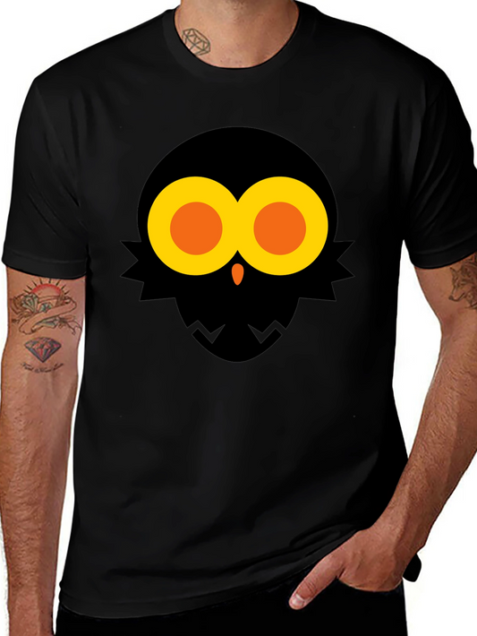 Abstract Owl Graphic Tee - Black Cotton Blend Shirt
