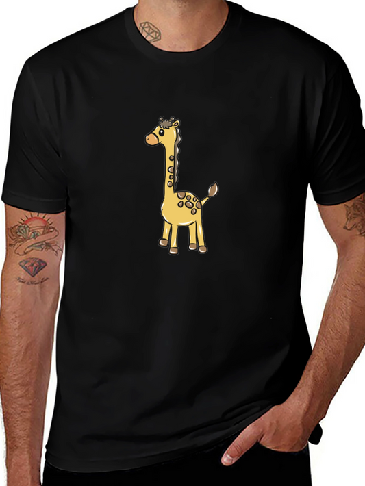 Cute Giraffe Cartoon Graphic Black T-Shirt