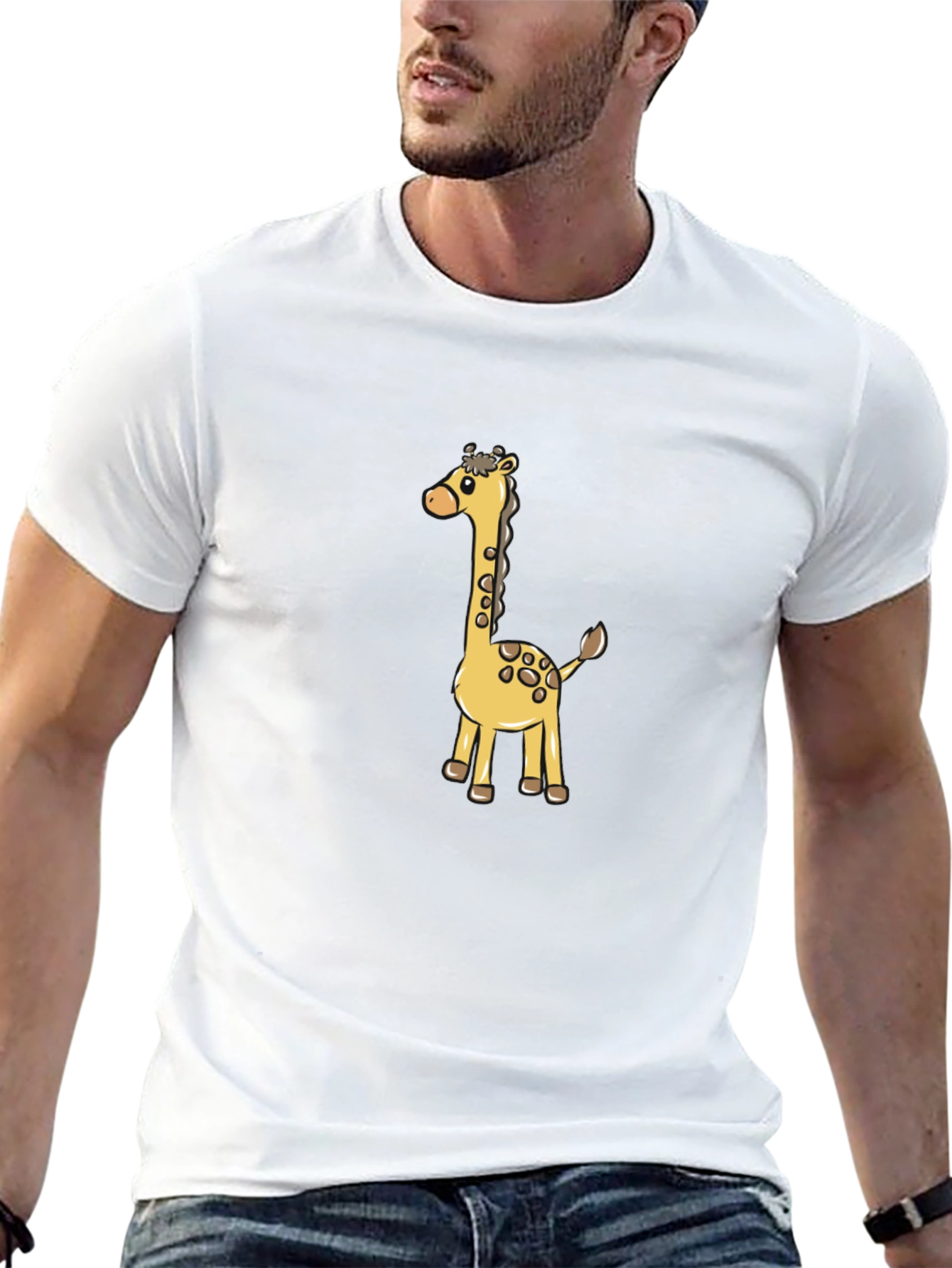 Cute Giraffe Cartoon Graphic Black T-Shirt