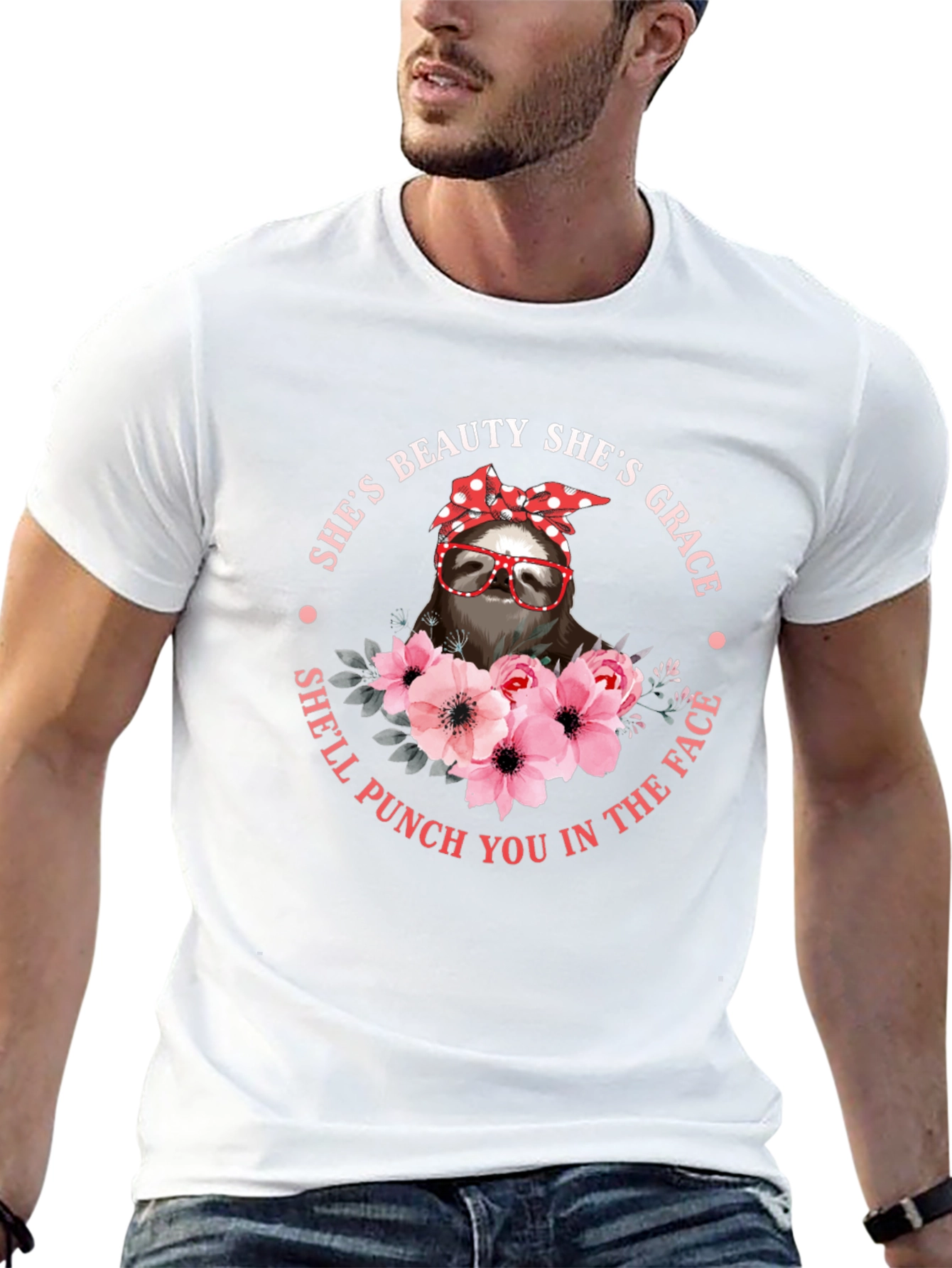 Sloth Beauty Grace Punch T-Shirt - Funny Womens Tee
