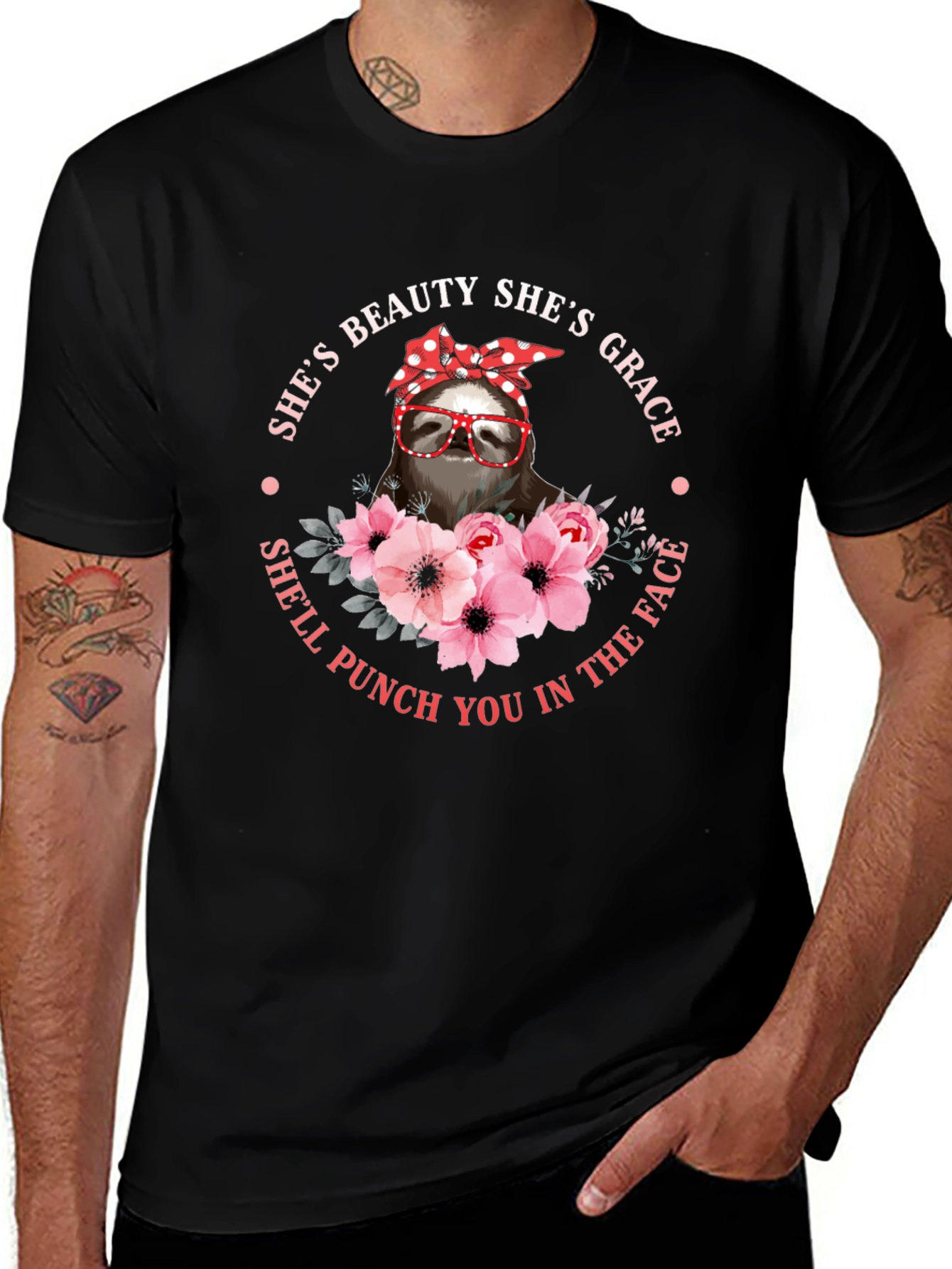 Sloth Beauty Grace Punch T-Shirt - Funny Womens Tee
