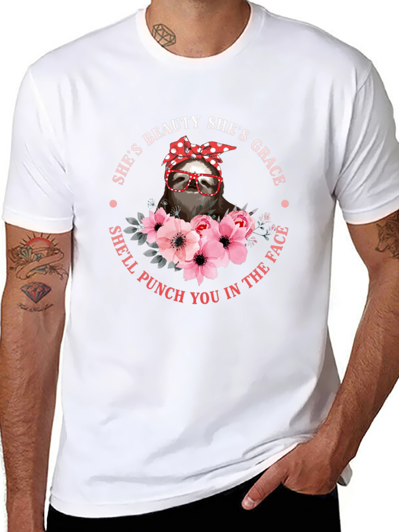 Sloth Beauty Grace Punch T-Shirt - Funny Womens Tee