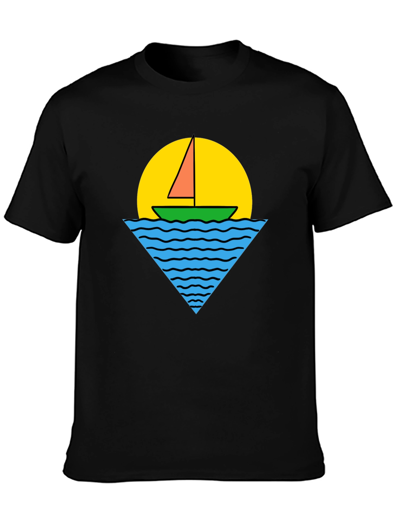 Retro Boat Graphic Tee - Black Cotton T-Shirt