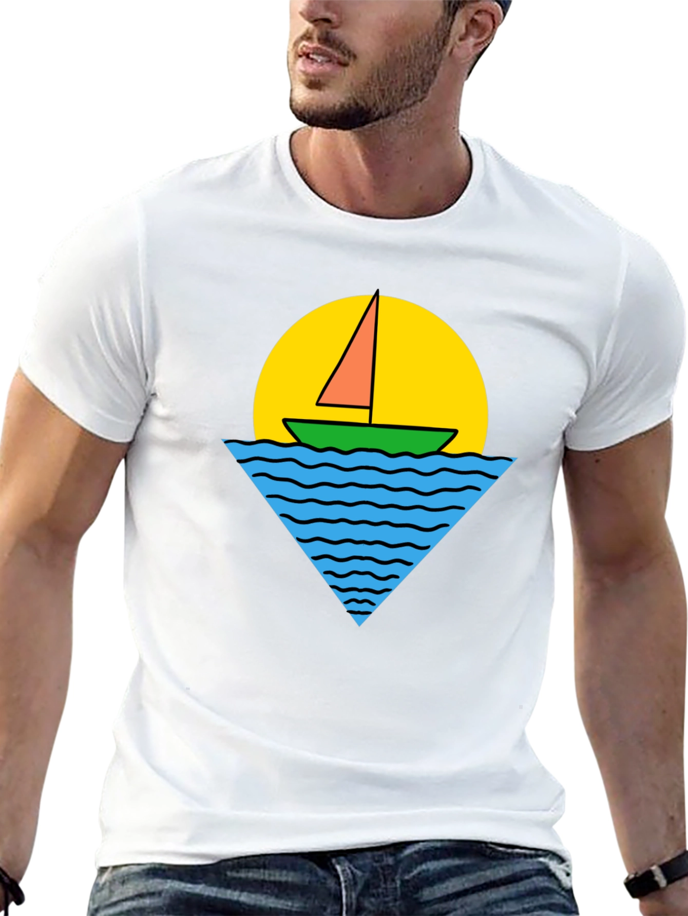 Retro Boat Graphic Tee - Black Cotton T-Shirt