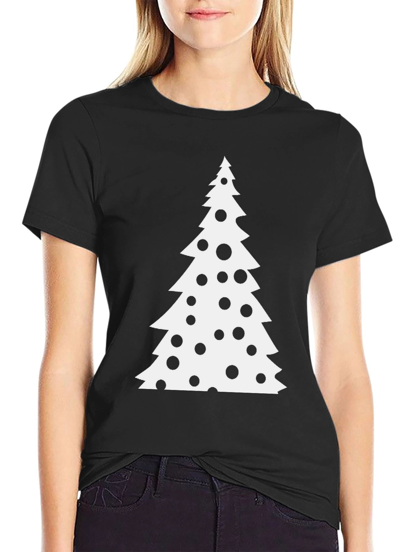 Christmas Tree Black T-Shirt Festive Holiday Tee