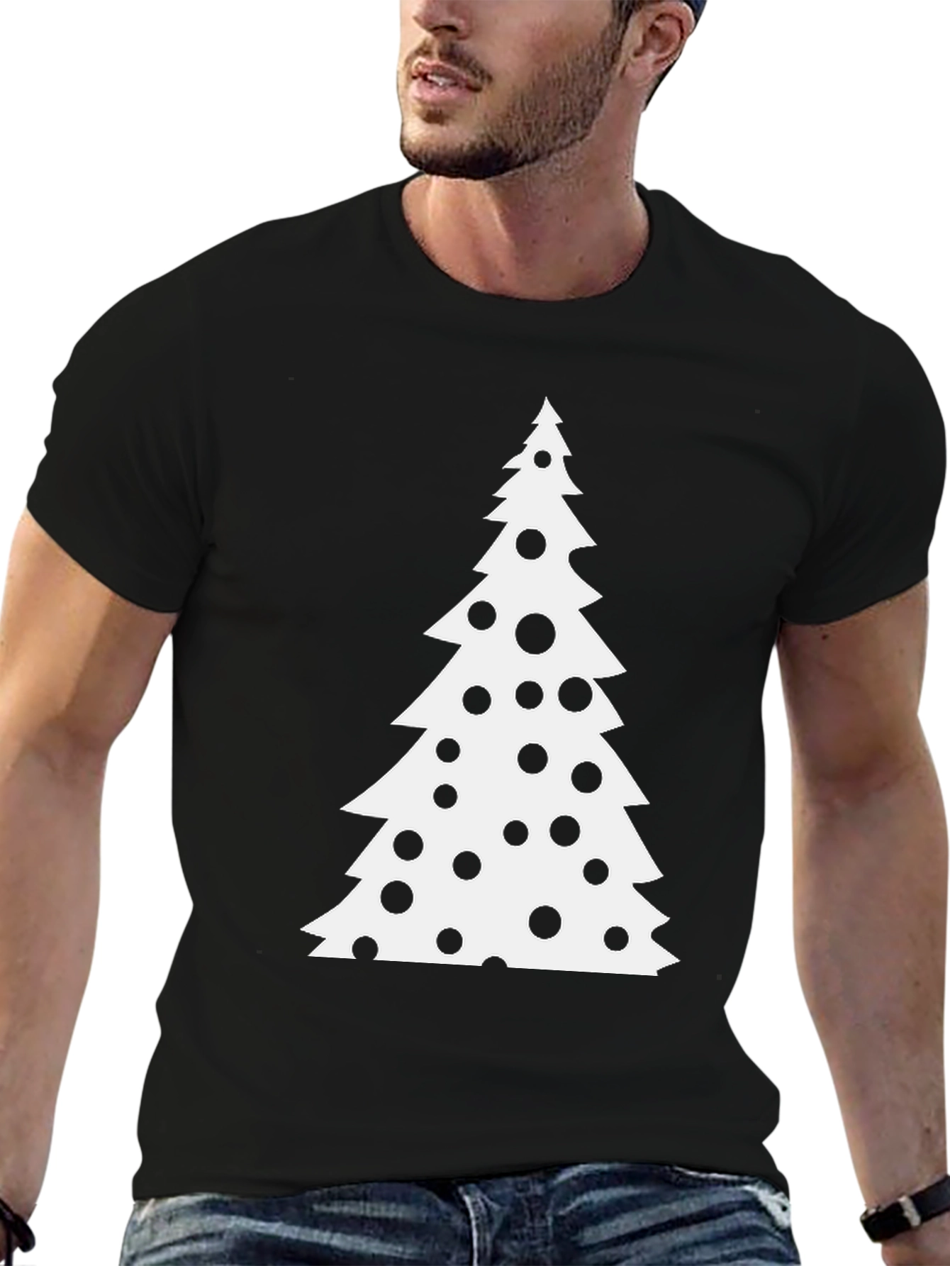Christmas Tree Black T-Shirt Festive Holiday Tee