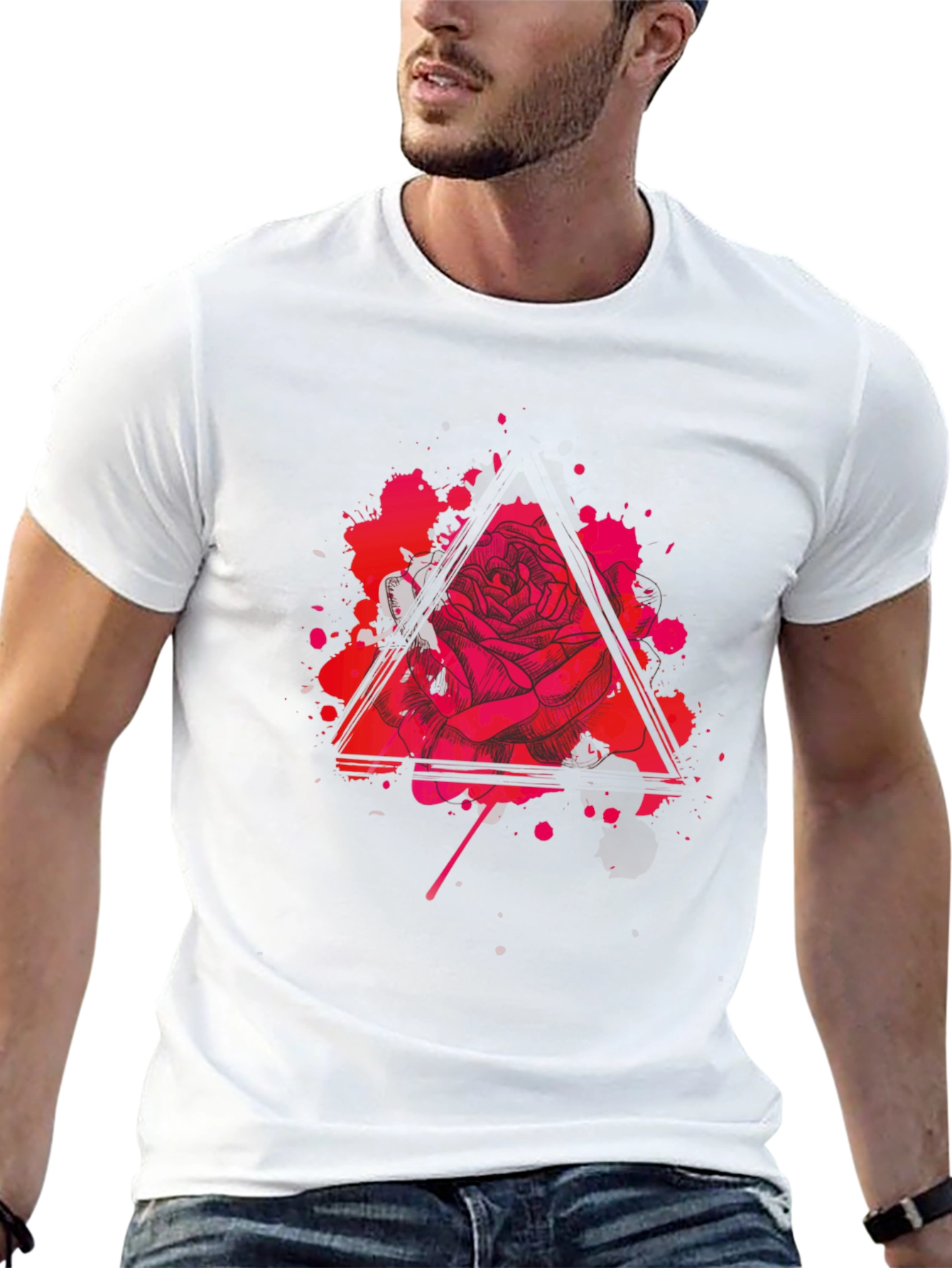 Rose Triangle Graphic Black T-Shirt