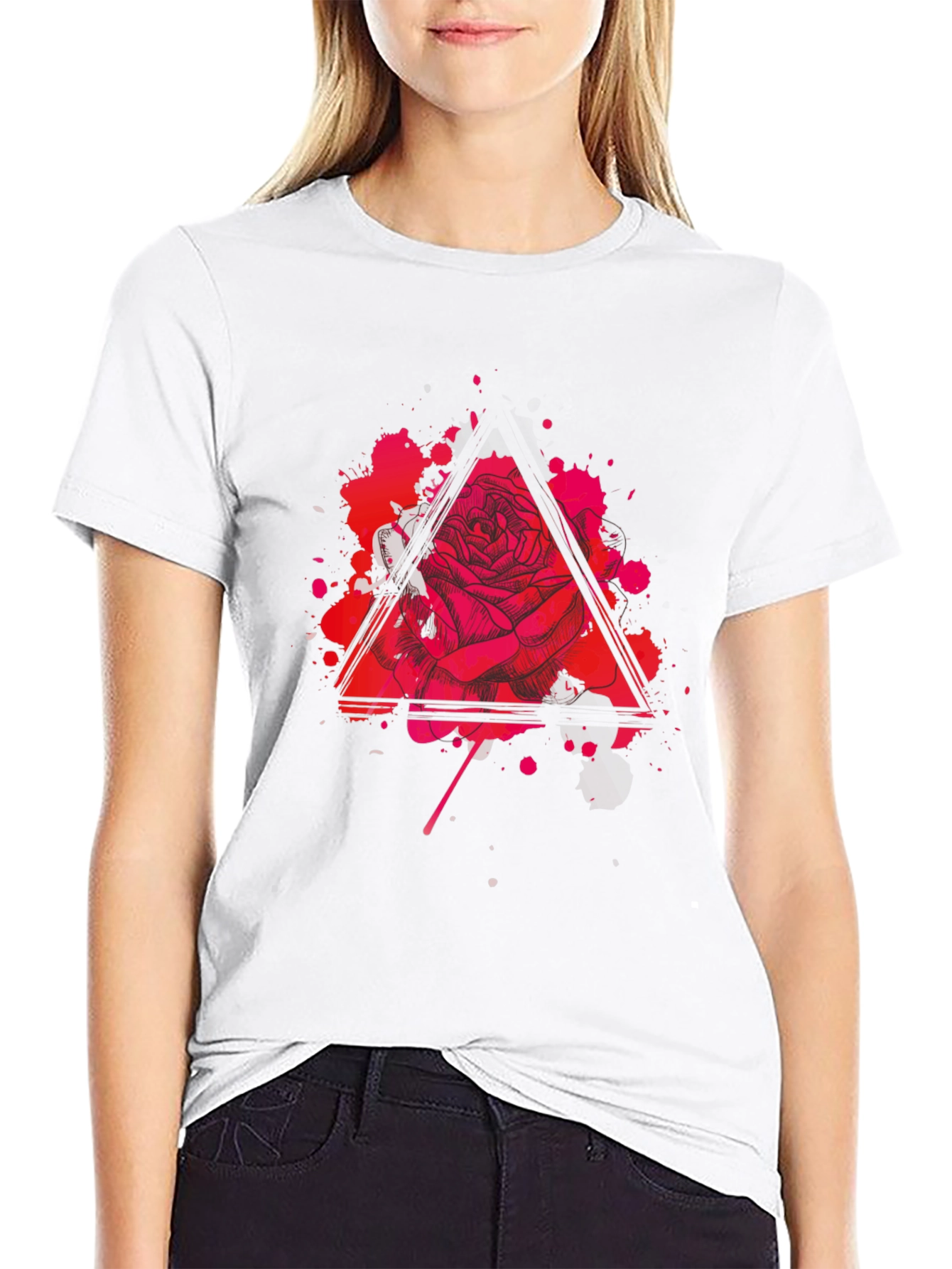 Rose Triangle Graphic Black T-Shirt