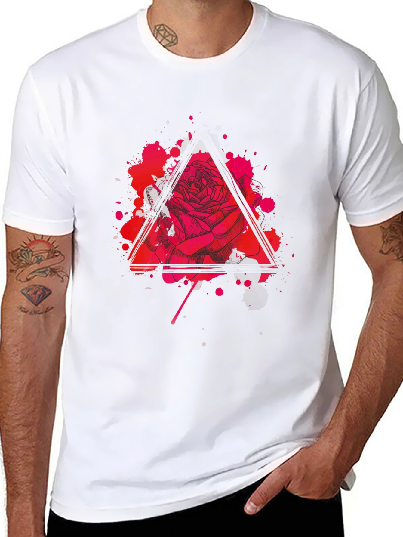 Rose Triangle Graphic Black T-Shirt
