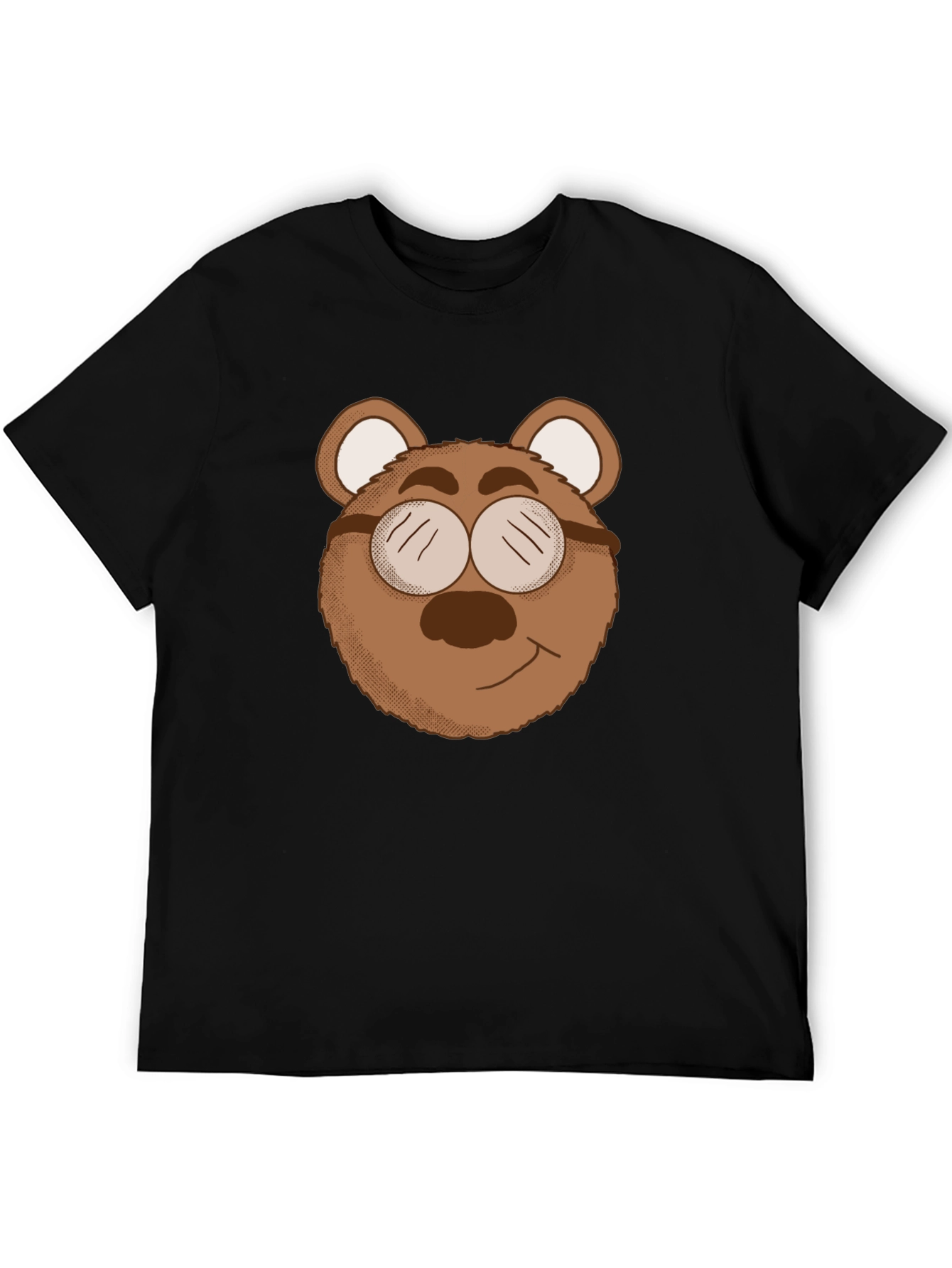 Bear with Glasses Graphic Tee - Black Cotton Blend