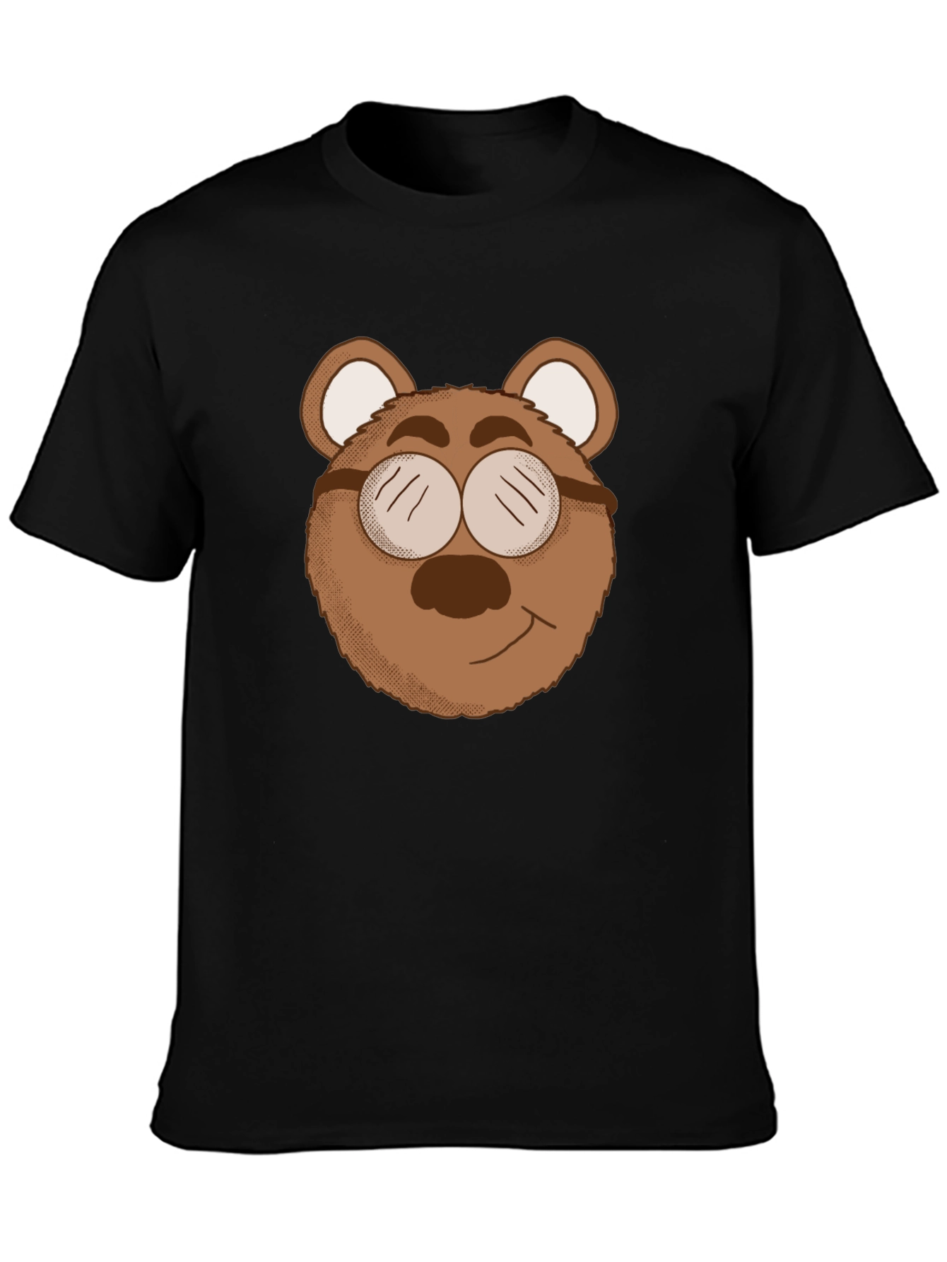 Bear with Glasses Graphic Tee - Black Cotton Blend