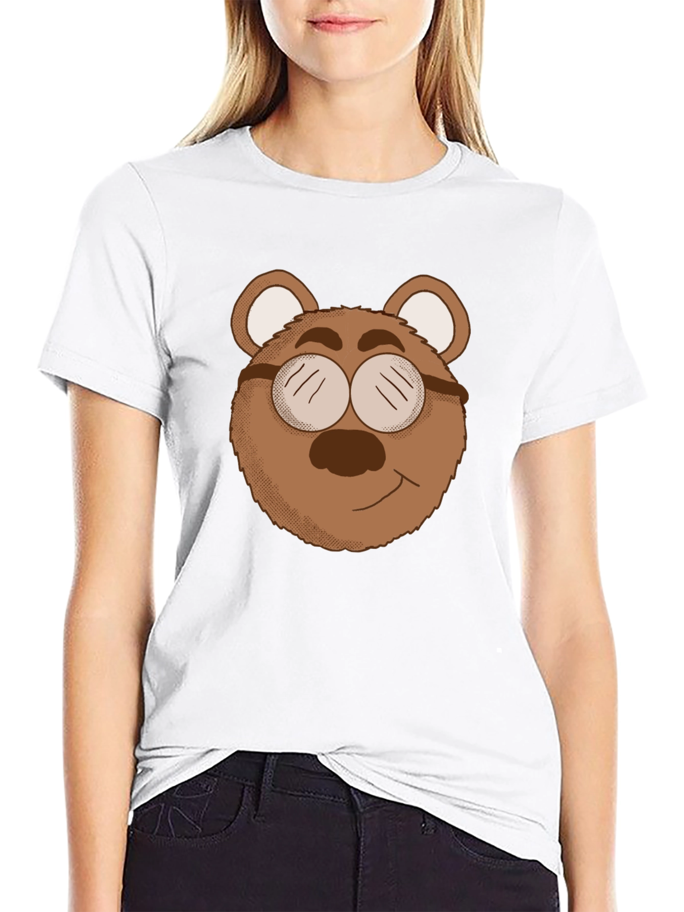Bear with Glasses Graphic Tee - Black Cotton Blend
