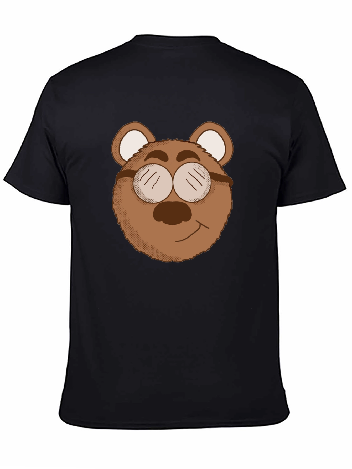 Bear with Glasses Graphic Tee - Black Cotton Blend